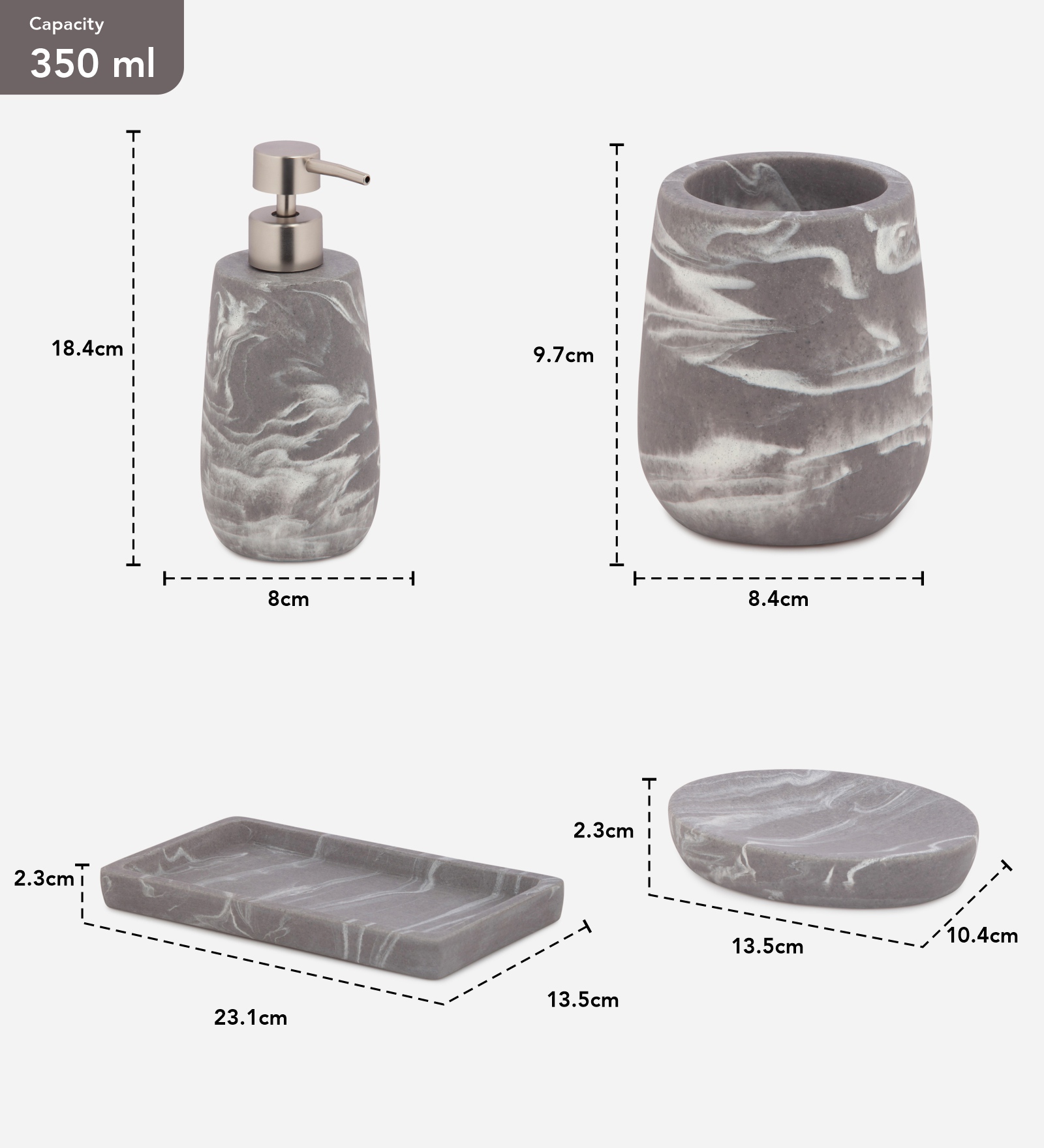 Spaze 2 Polyresin Bath Set Grey