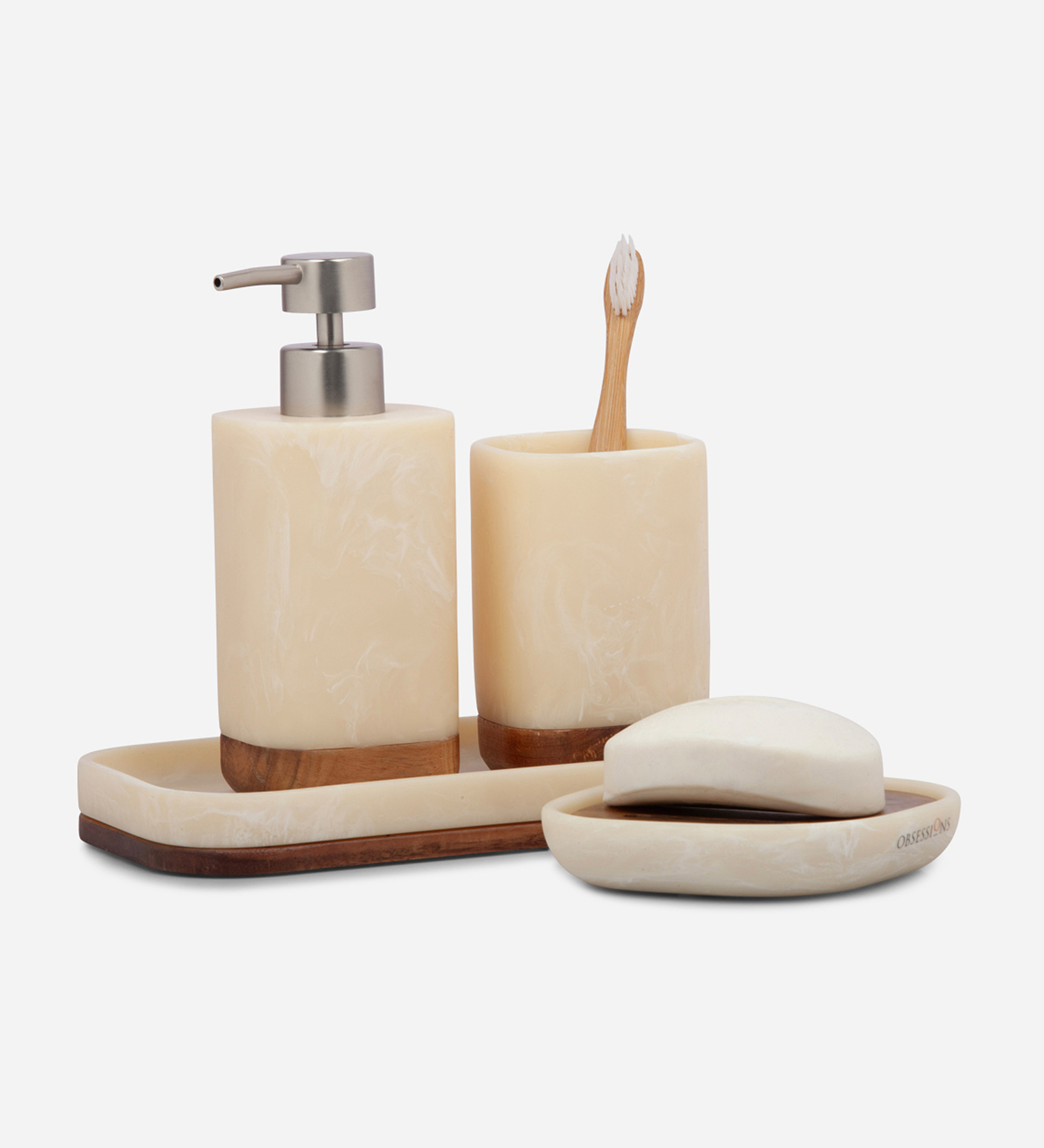 Spaze 2 Polyresin Bath Set Cream and Brown