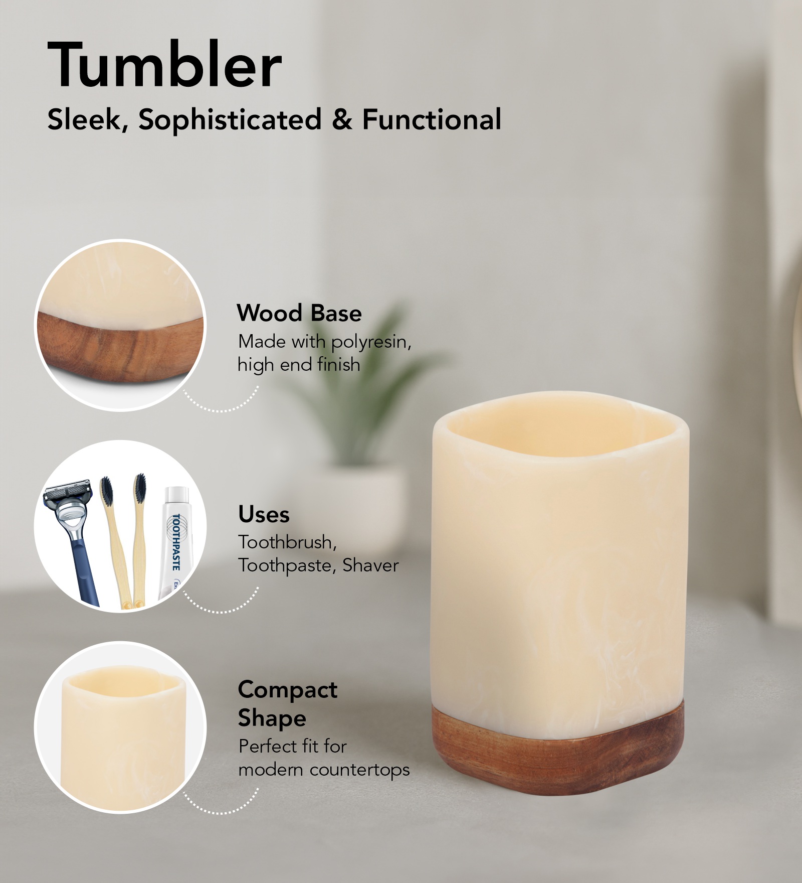 Spaze 2 Polyresin Bath Set Cream and Brown