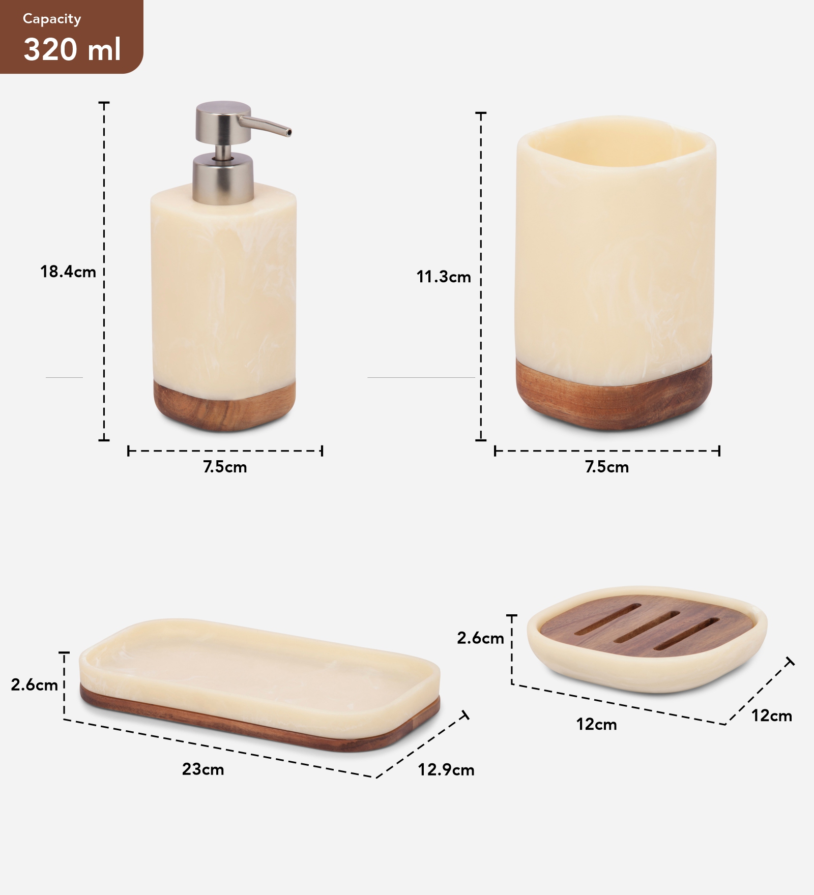 Spaze 2 Polyresin Bath Set Cream and Brown