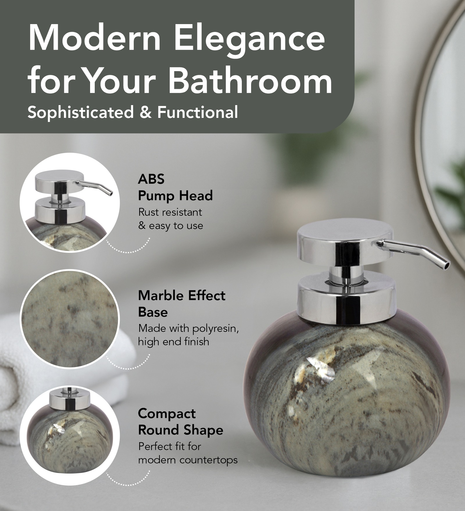 Caddy Polyresin Soap Dispenser Stone