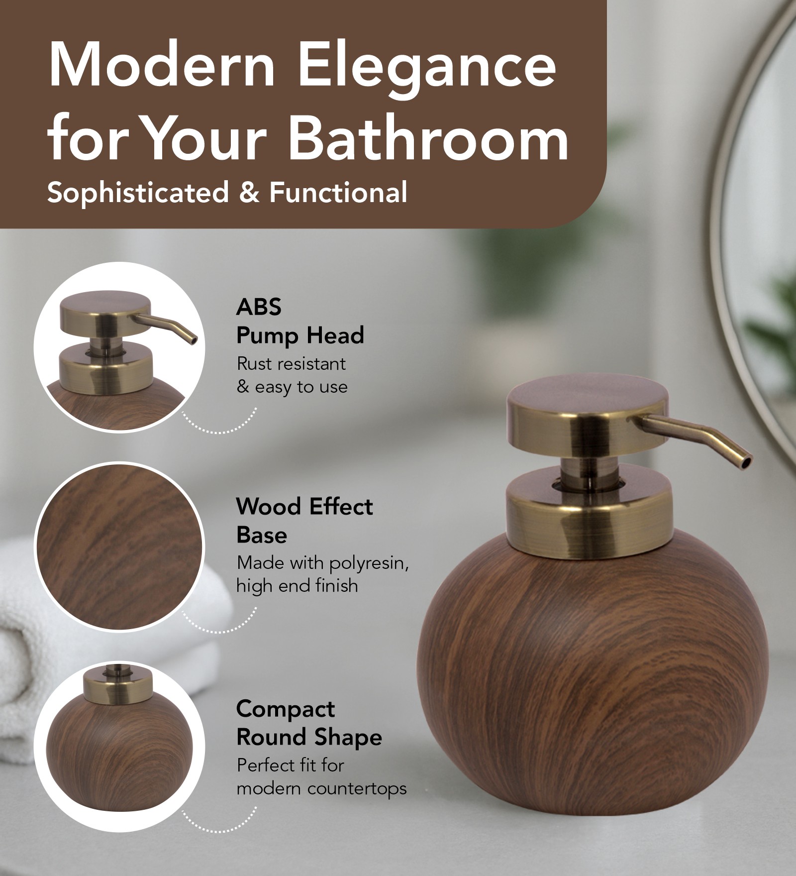 Caddy Polyresin Soap Dispenser Brown