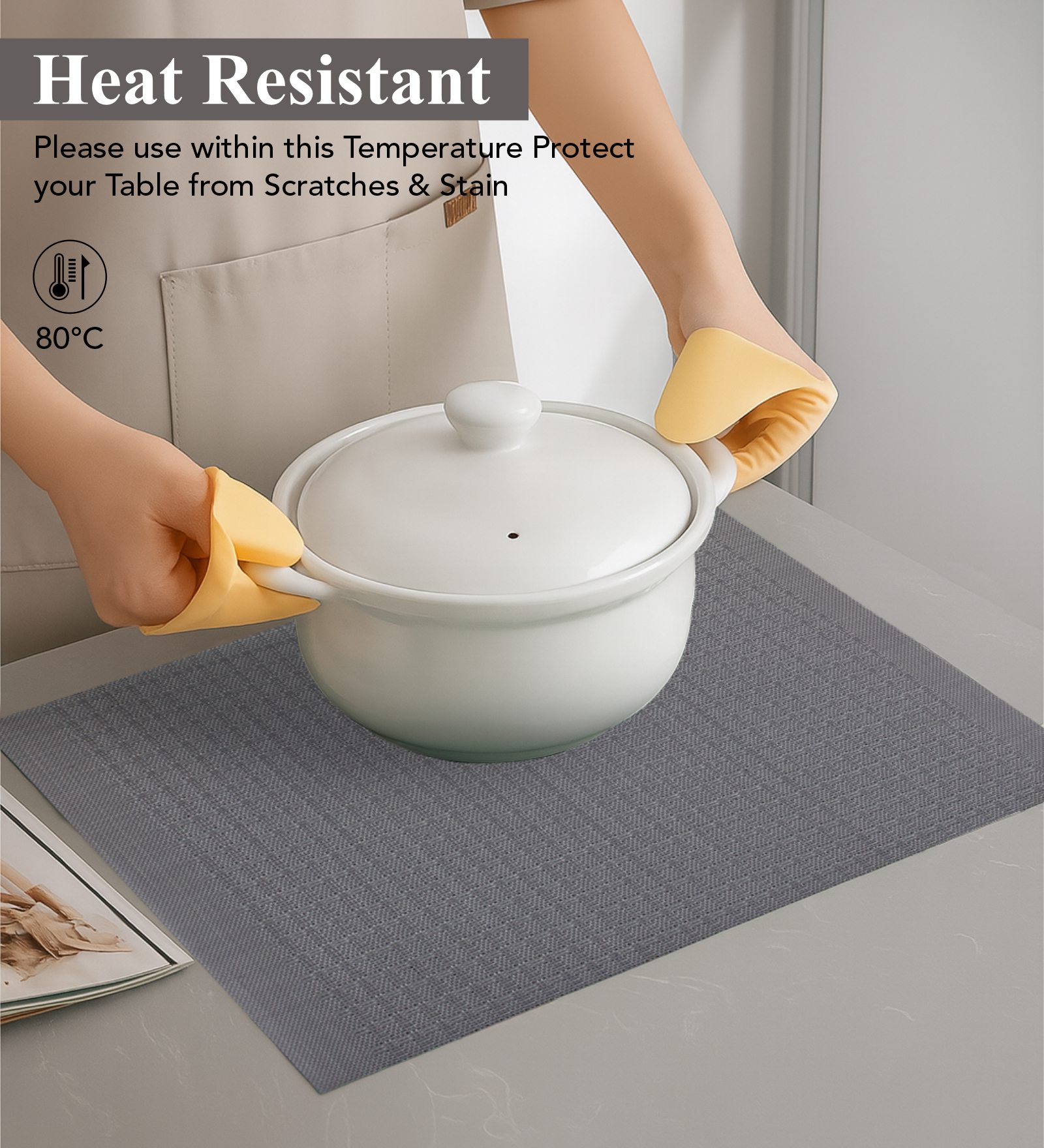 OBSESSIONS Heat Resistant and Washable Table Mat Grey