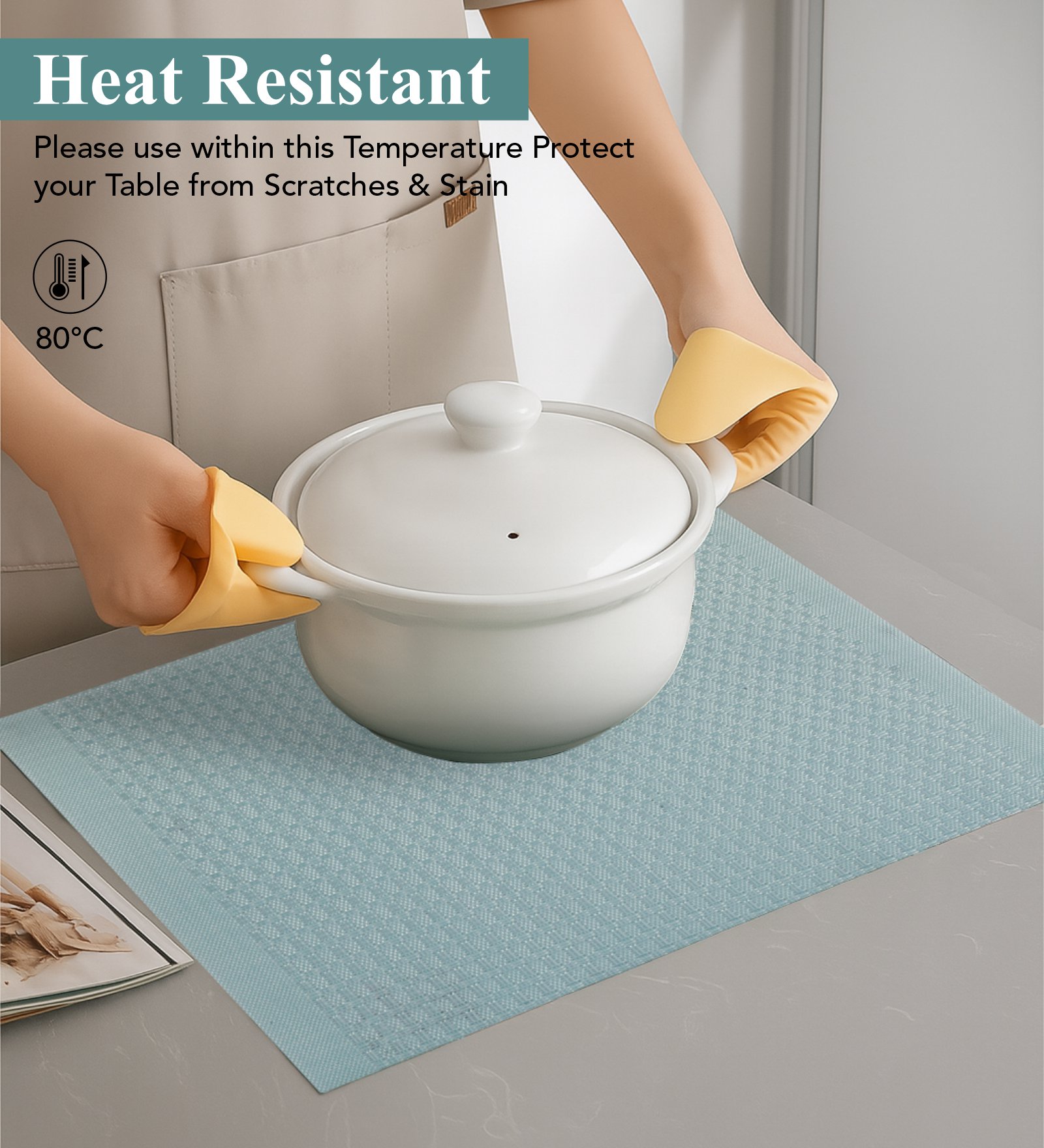 OBSESSIONS Heat Resistant and Washable Table Mat Aqua