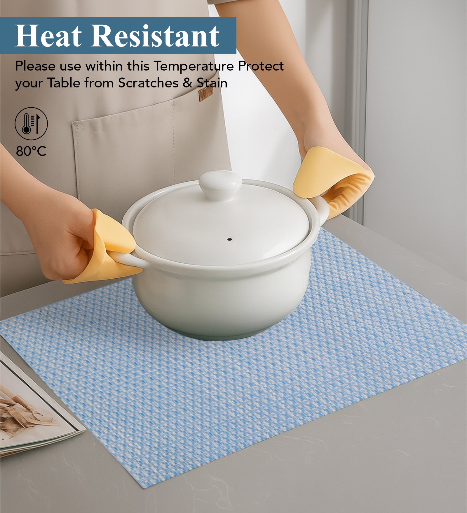 OBSESSIONS Heat Resistant and Washable Table Mat Blue