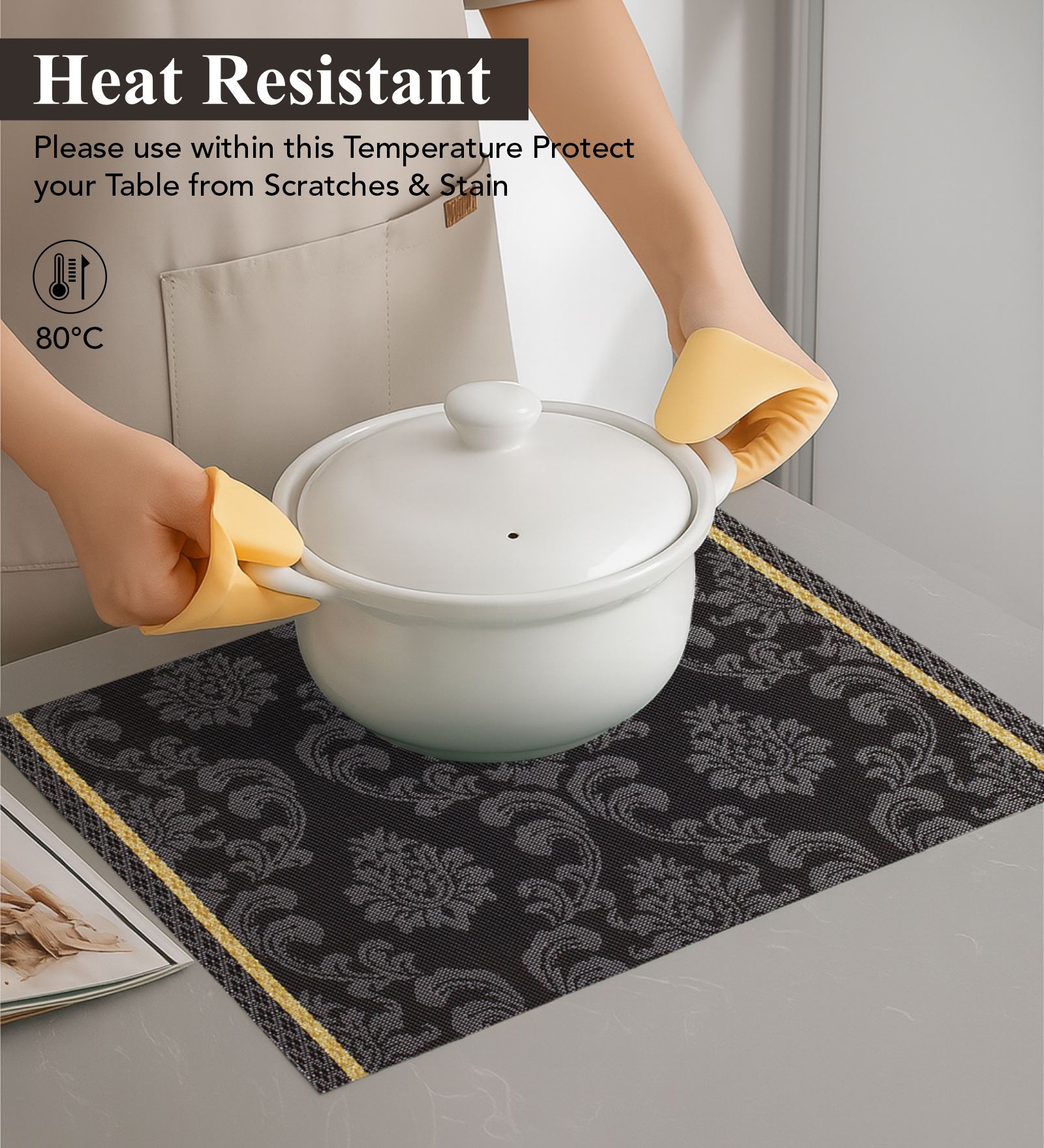 OBSESSIONS Heat Resistant and Washable Table Mat Black