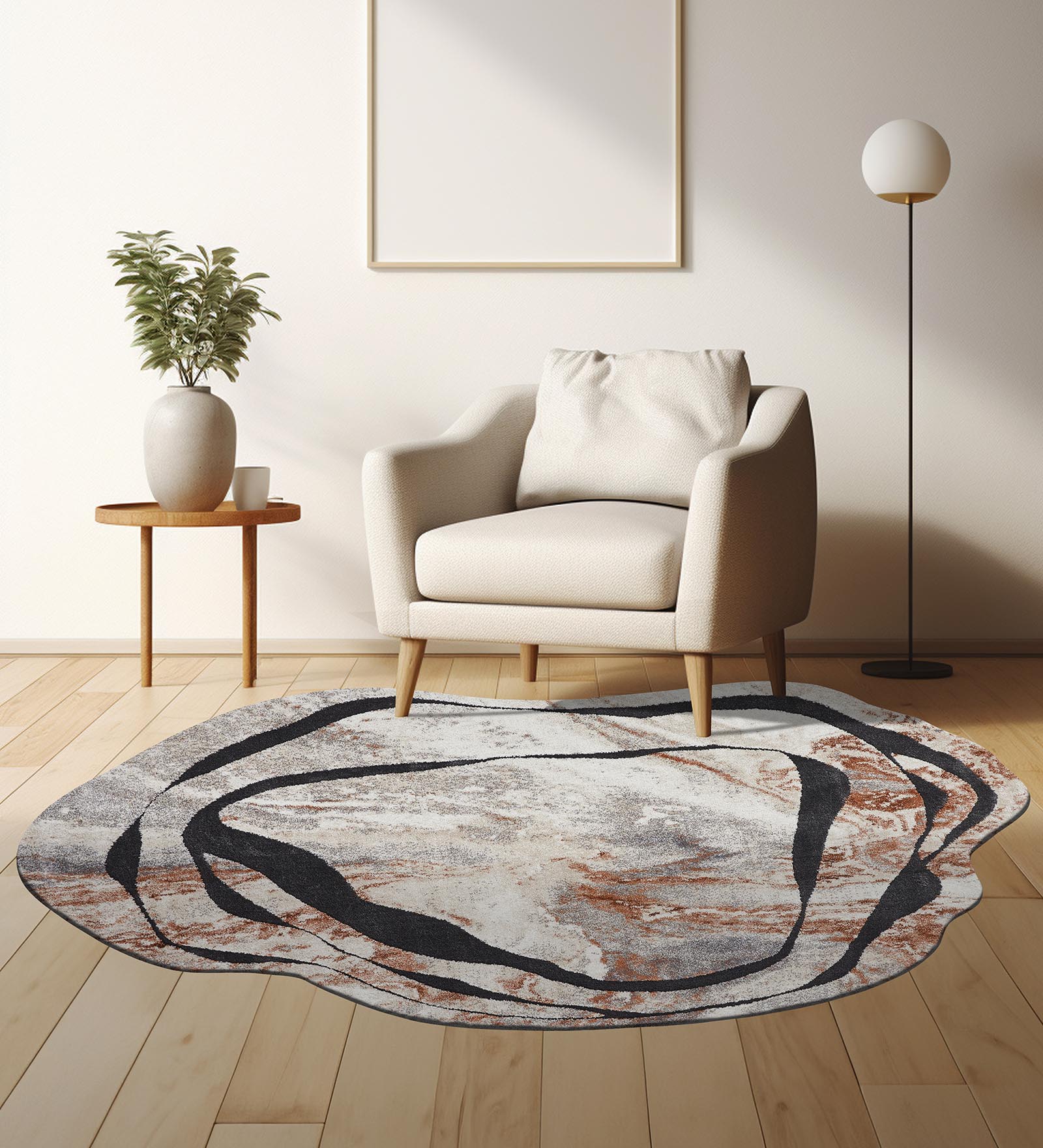 Cyrus Abstract Machine Made Carpet Orange