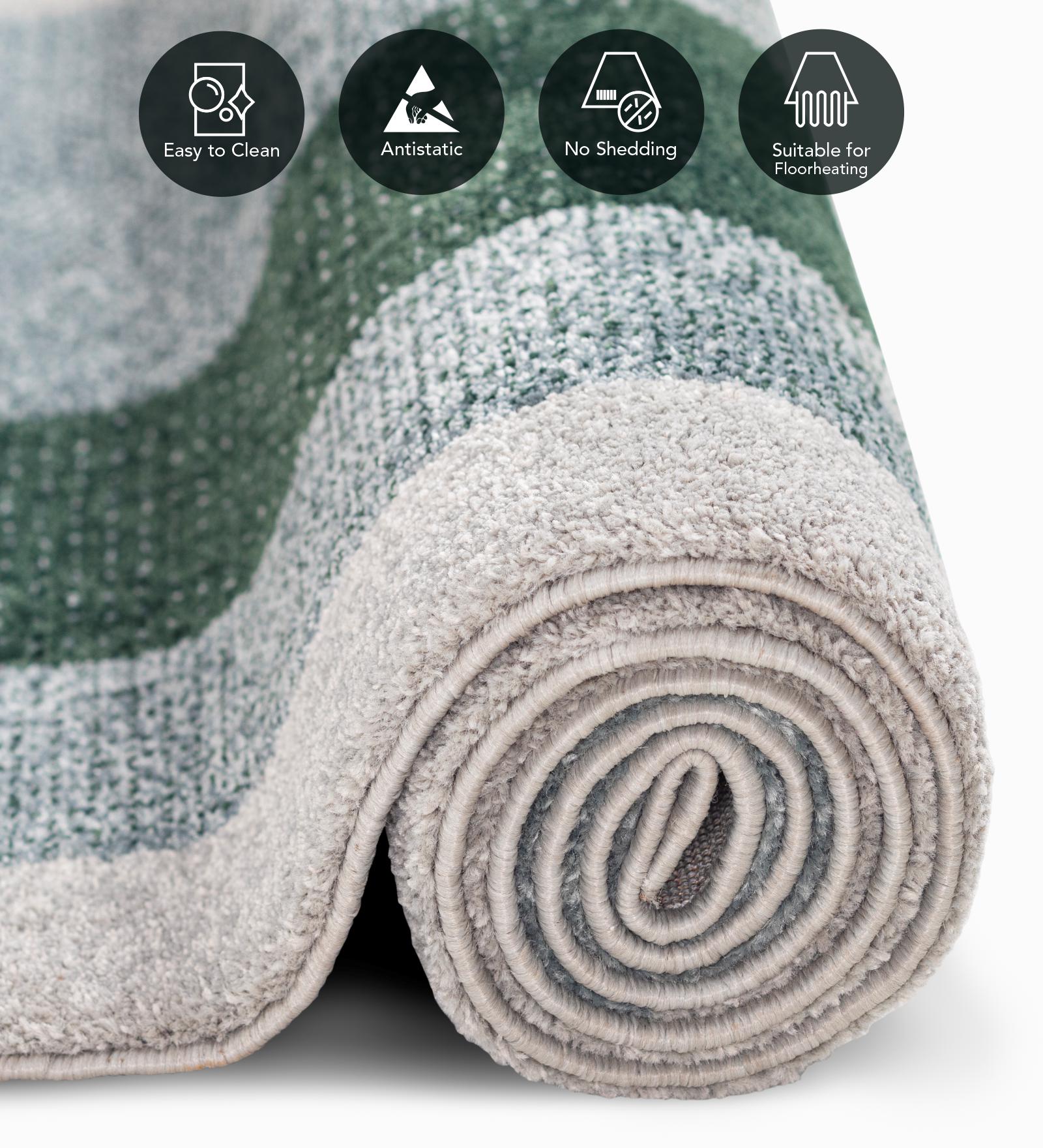 Reverie Geometric Machine Made Carpet Olive and Beige