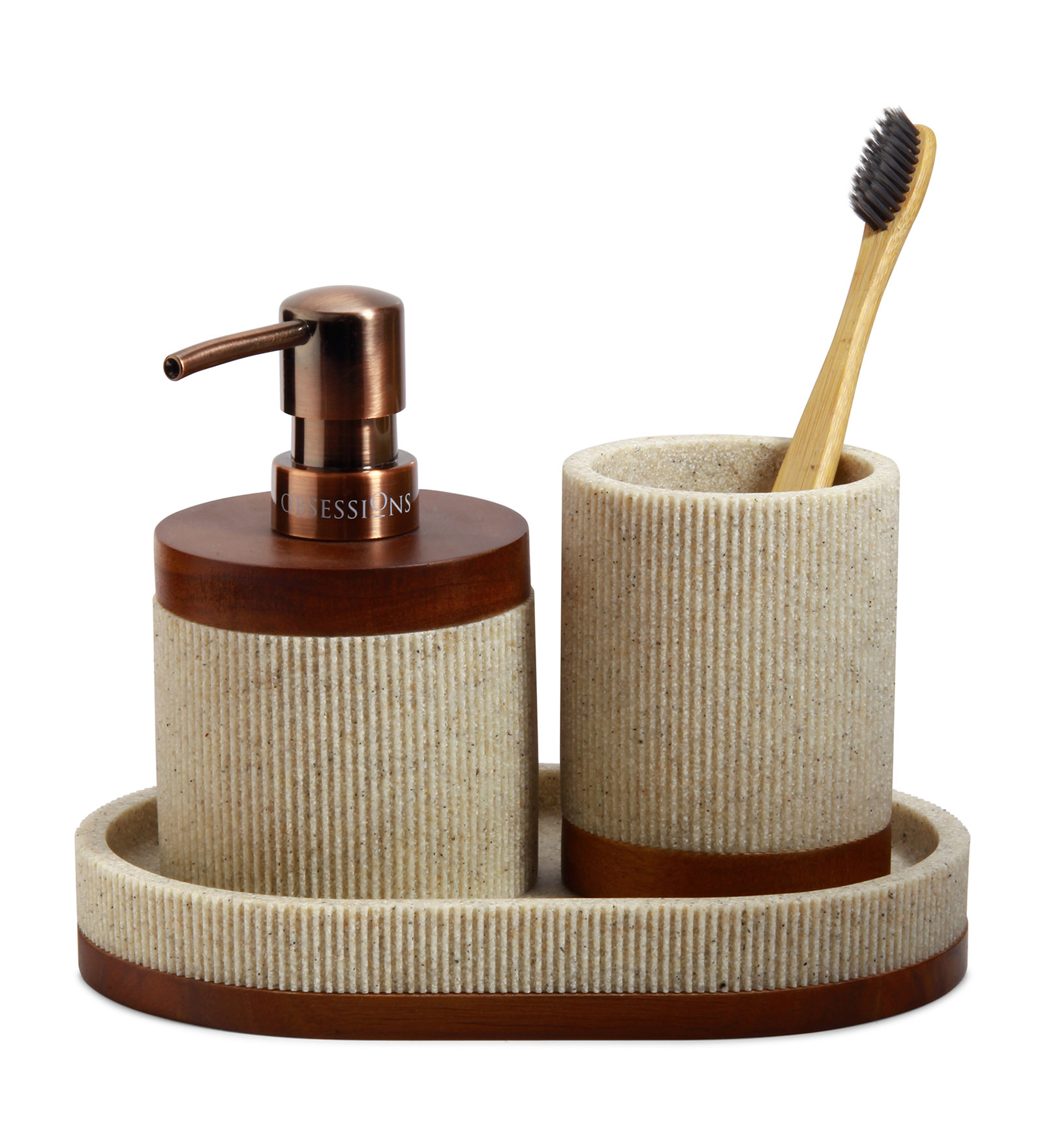 Myra 3 Pcs Polyresin Bath Set Beige & Brown