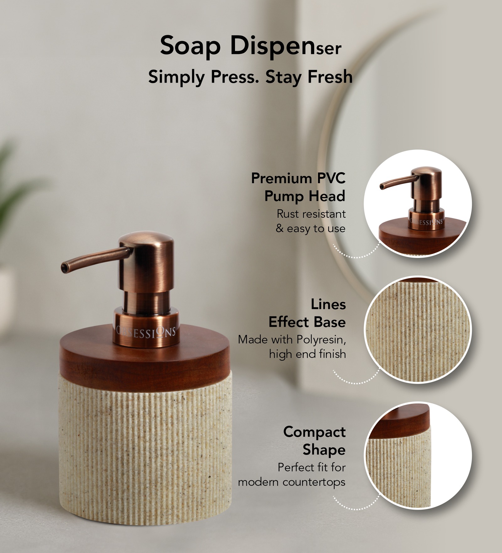 Myra 3 Pcs Polyresin Bath Set Beige & Brown