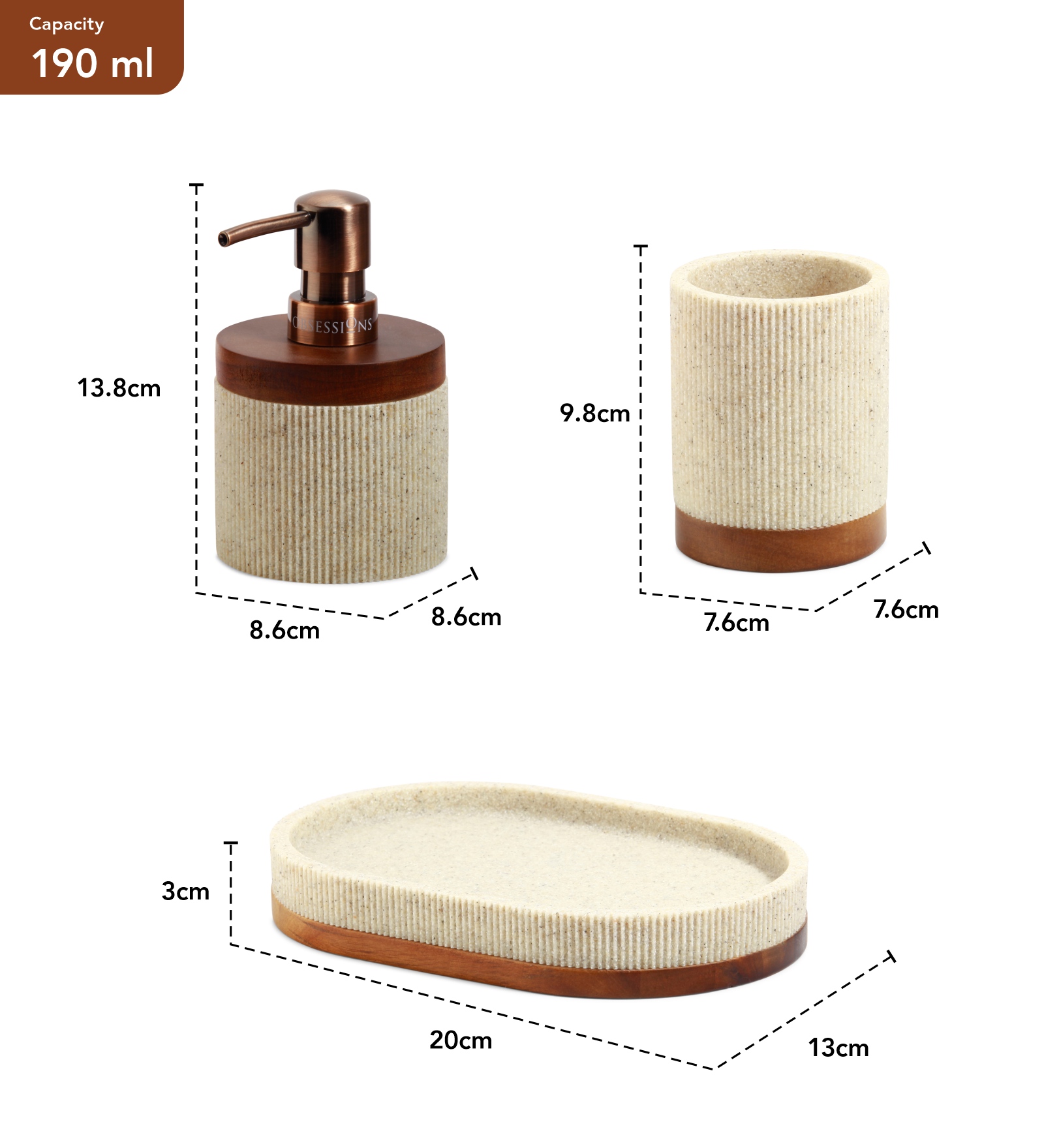 Myra 3 Pcs Polyresin Bath Set Beige & Brown