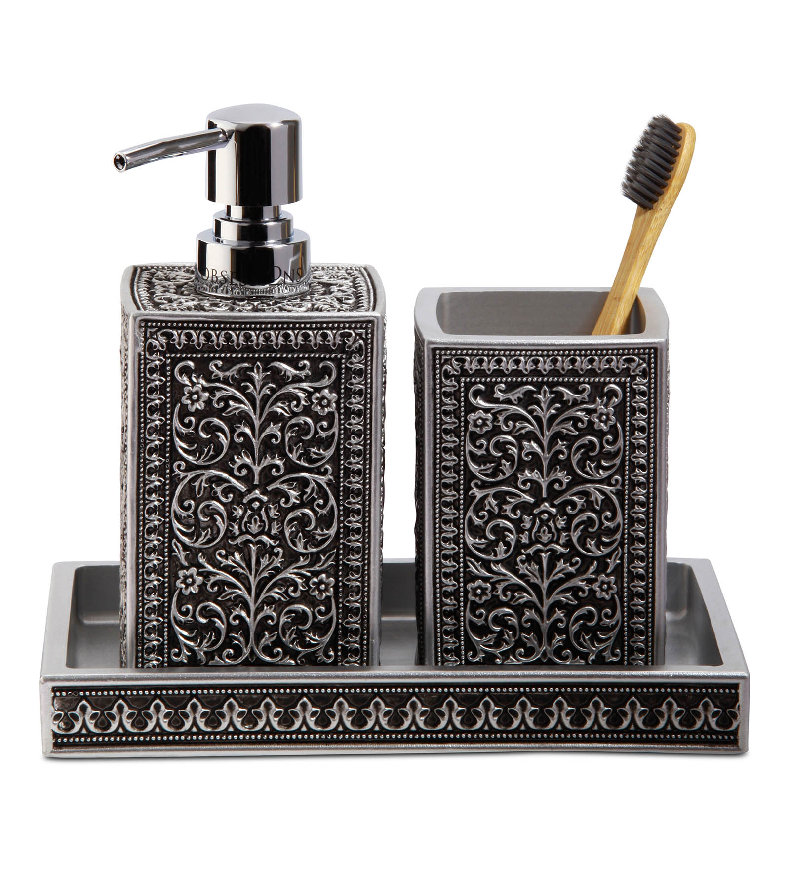 Myra 3 Pcs Polyresin Bath Set Black & Grey