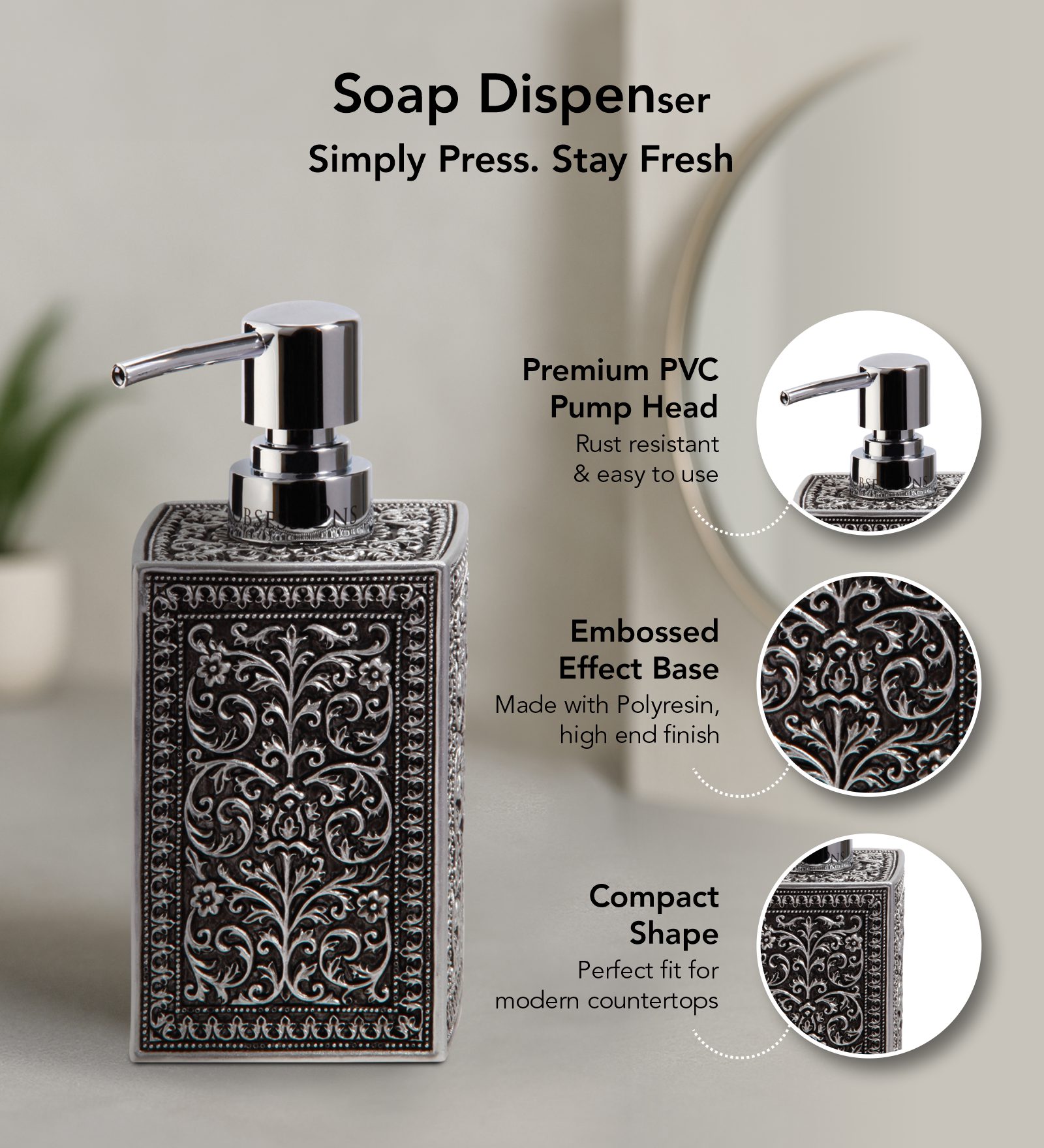 Myra 3 Pcs Polyresin Bath Set Black & Grey