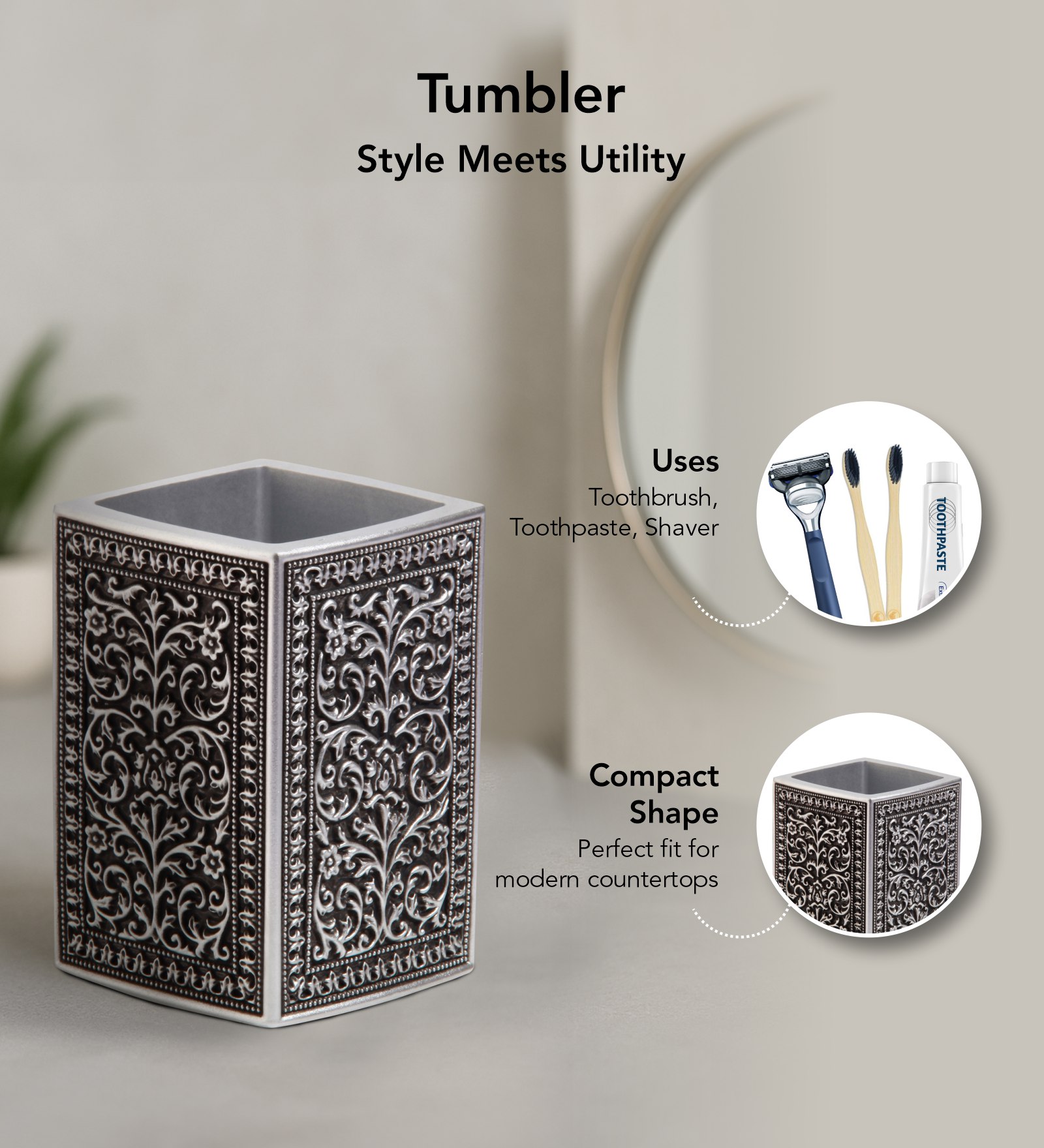 Myra 3 Pcs Polyresin Bath Set Black & Grey