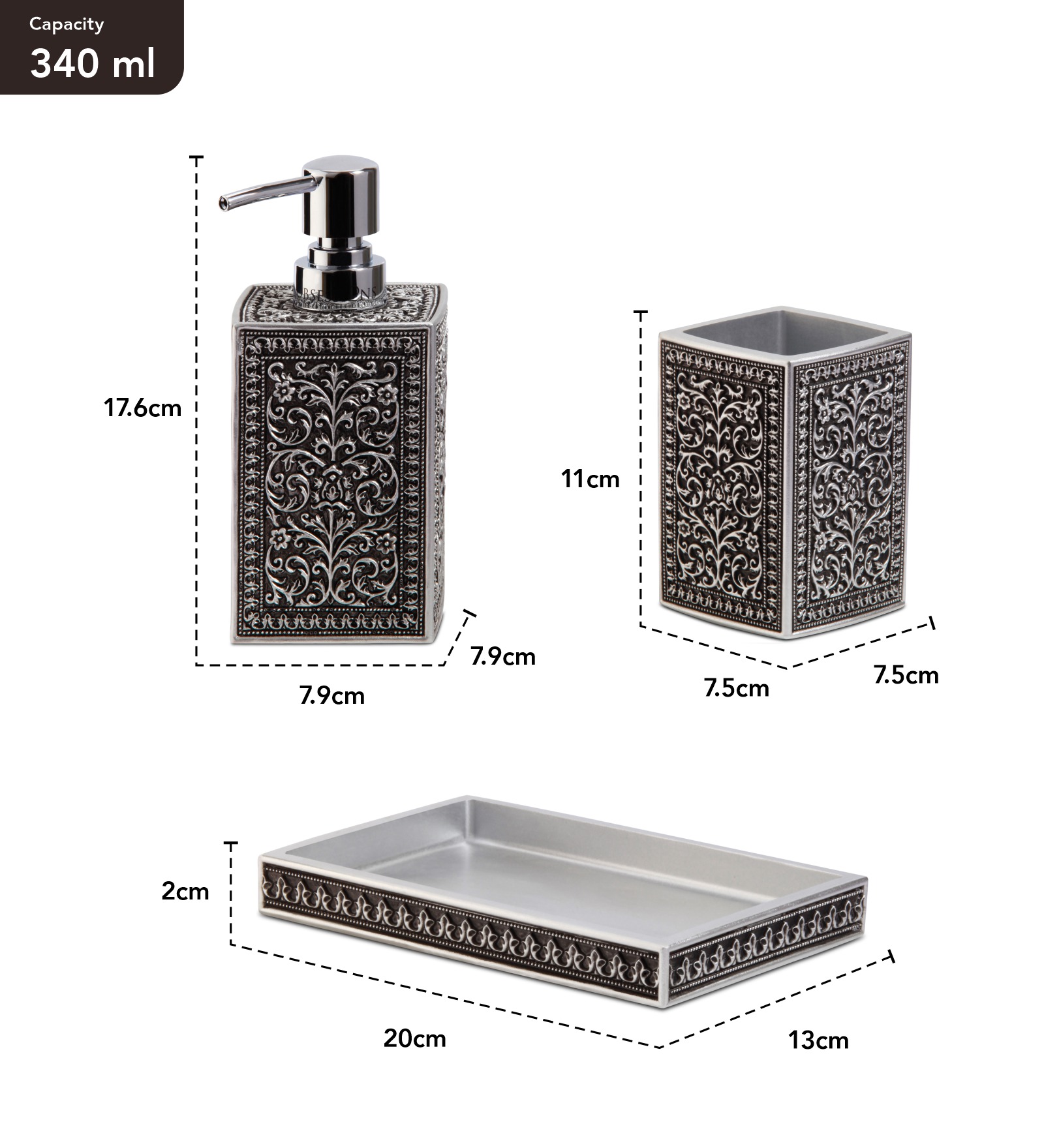 Myra 3 Pcs Polyresin Bath Set Black & Grey
