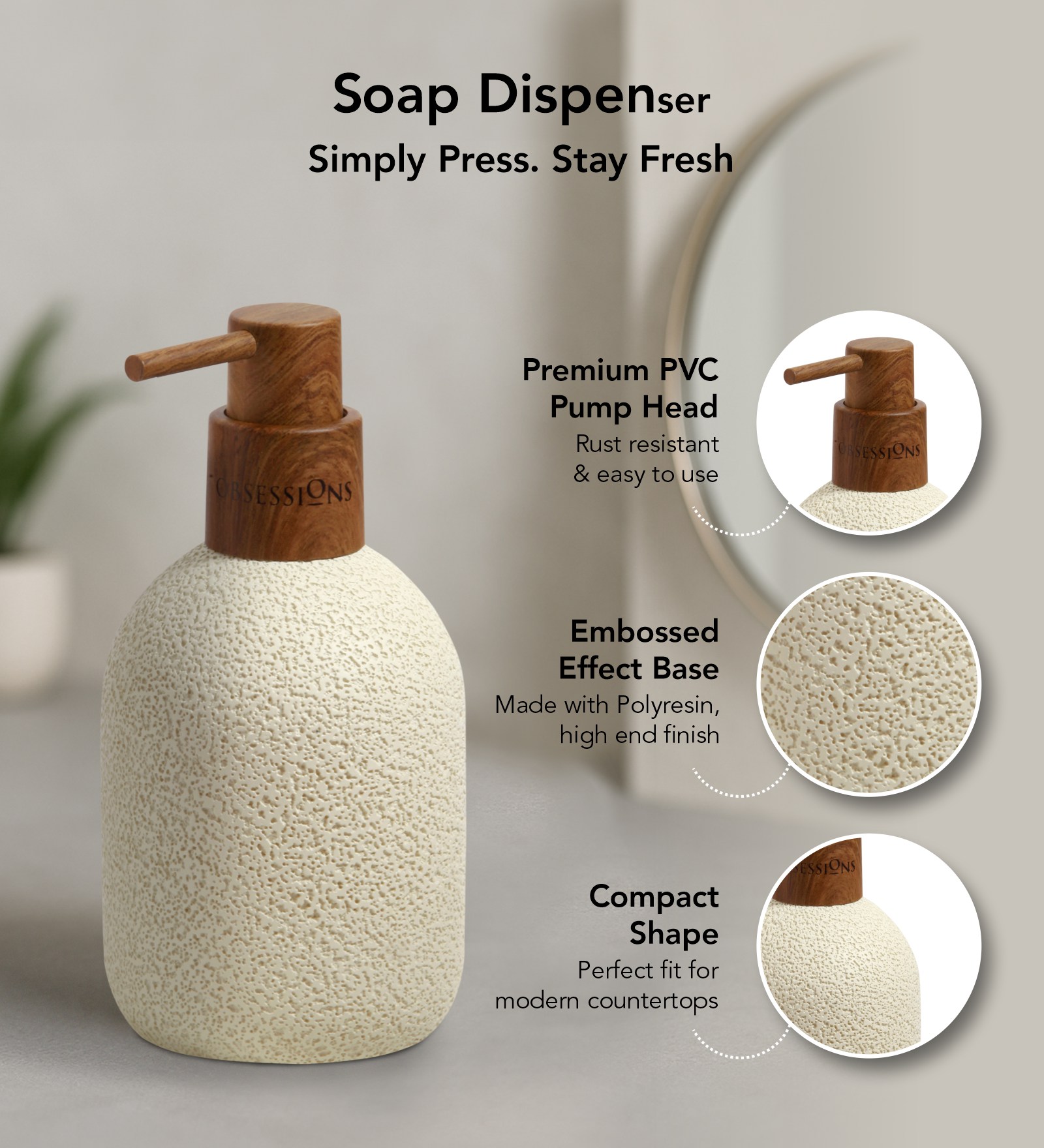 Myra 3 Pcs Polyresin Bath Set Cream