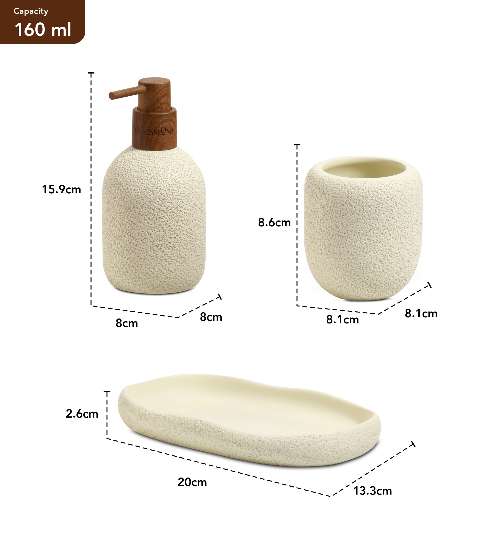 Myra 3 Pcs Polyresin Bath Set Cream