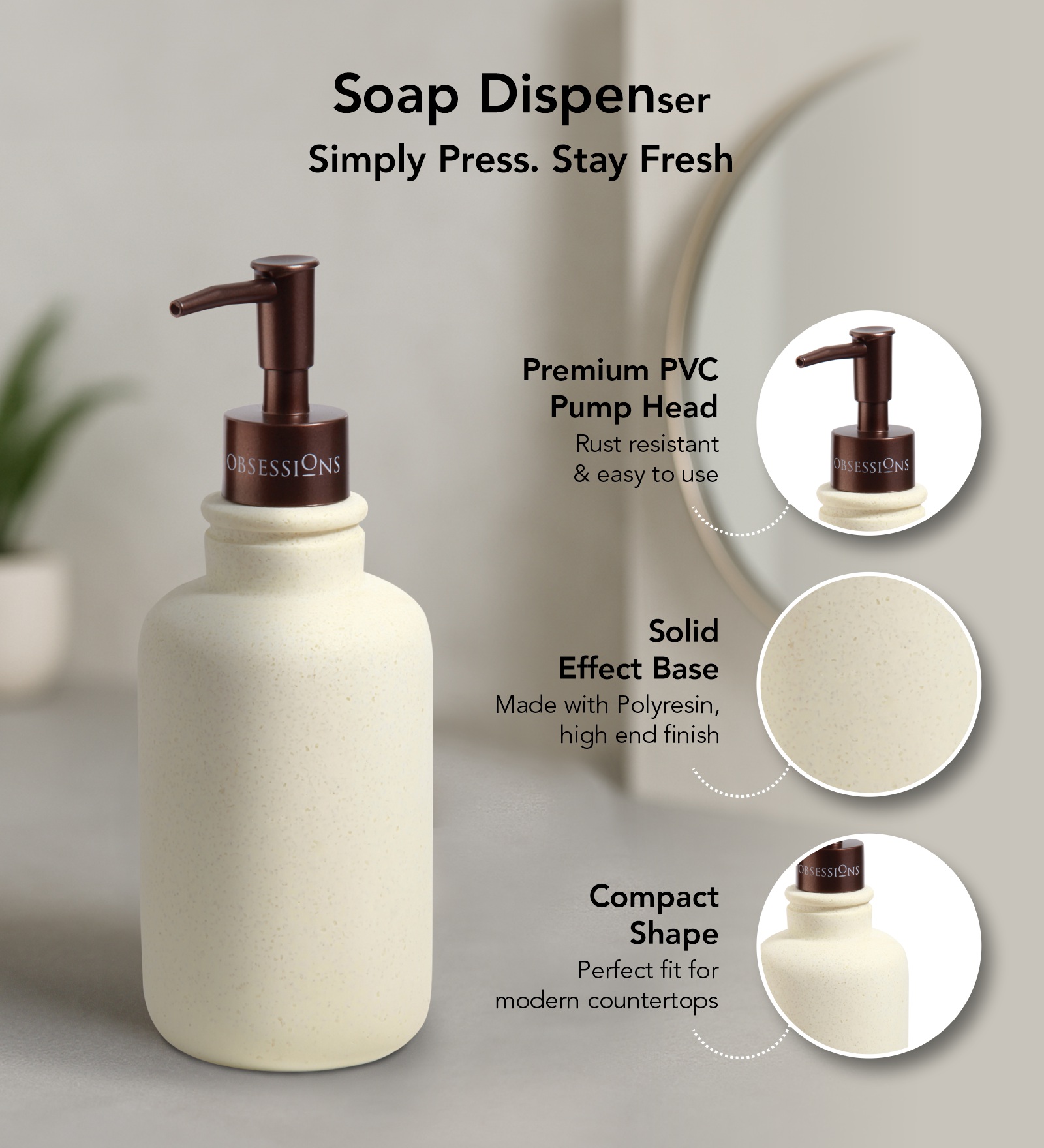 Myra 3 Pcs Polyresin Bath Set Cream