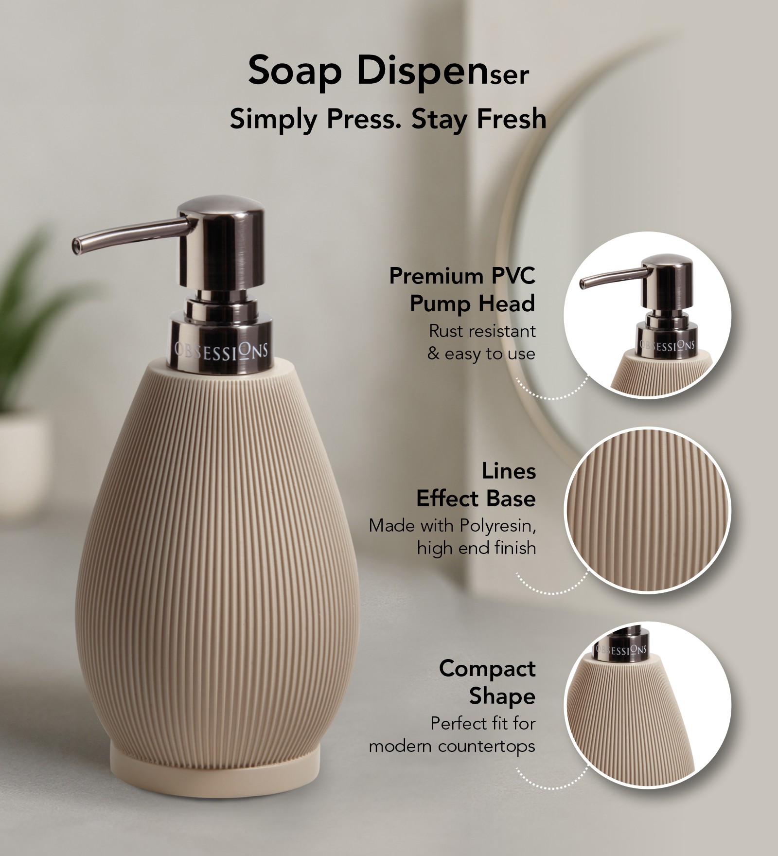 Myra 3 Pcs Polyresin Bath Set Taupe