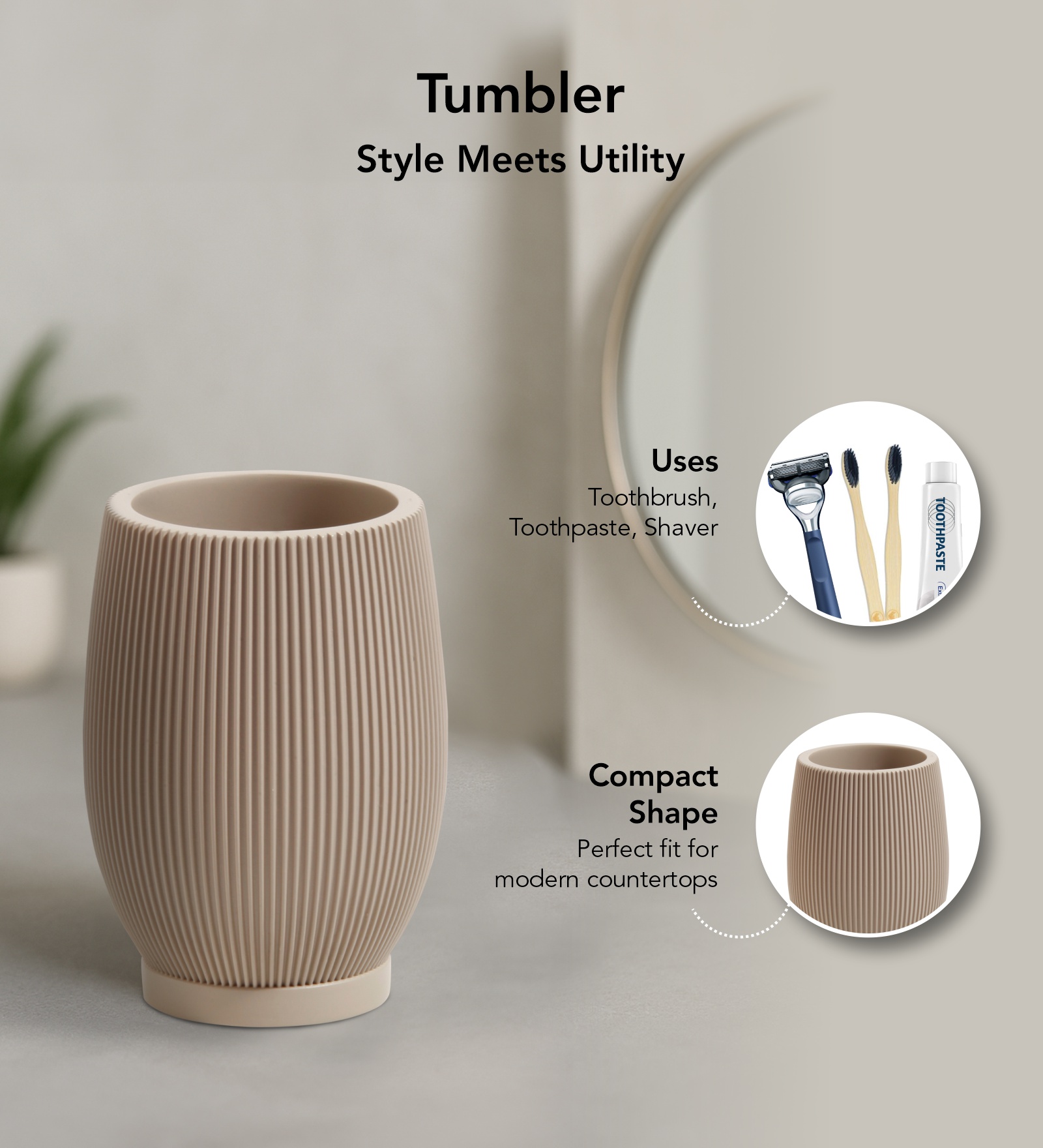 Myra 3 Pcs Polyresin Bath Set Taupe