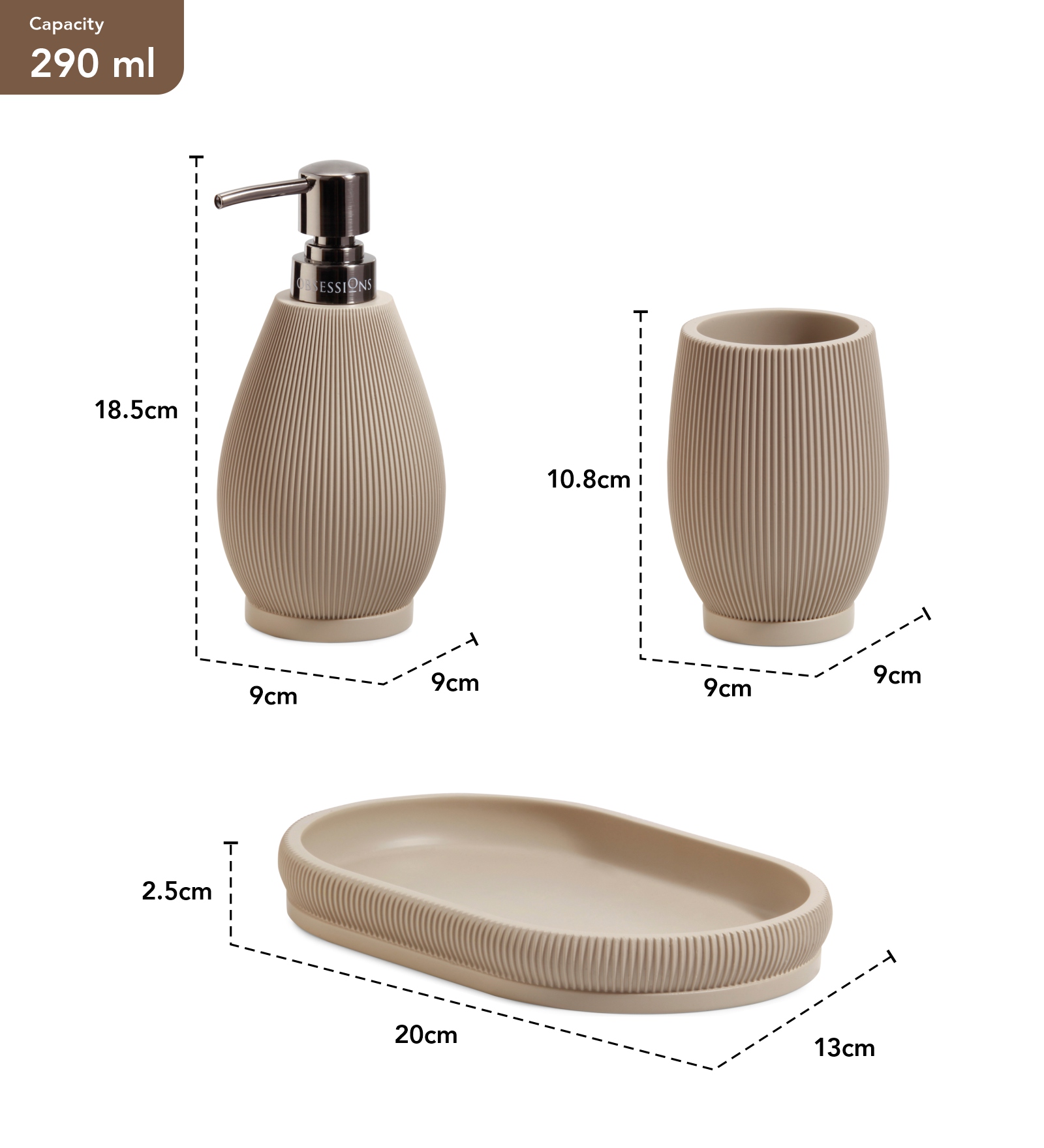 Myra 3 Pcs Polyresin Bath Set Taupe