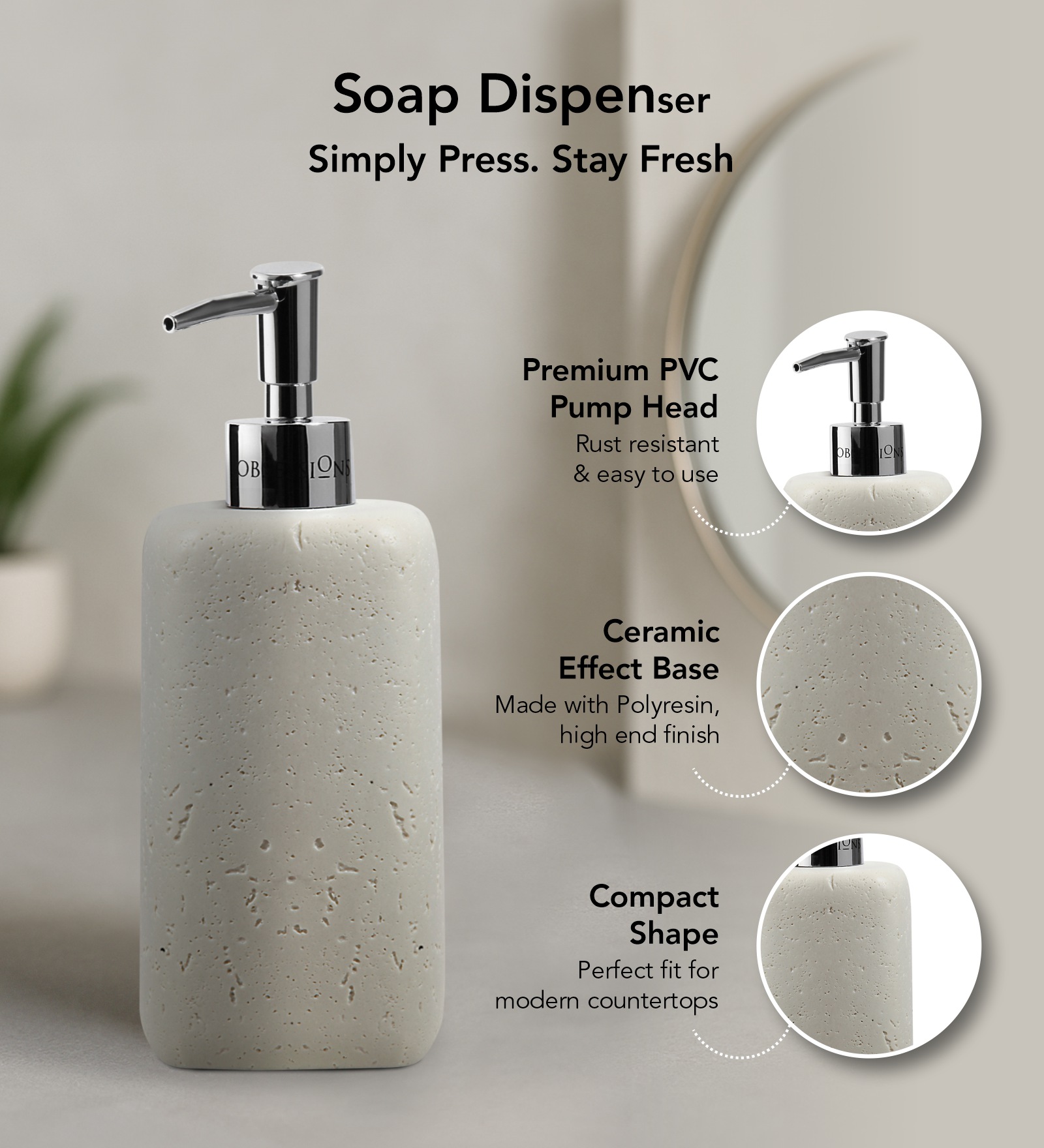 Myra 3 Pcs Polyresin Bath Set Stone