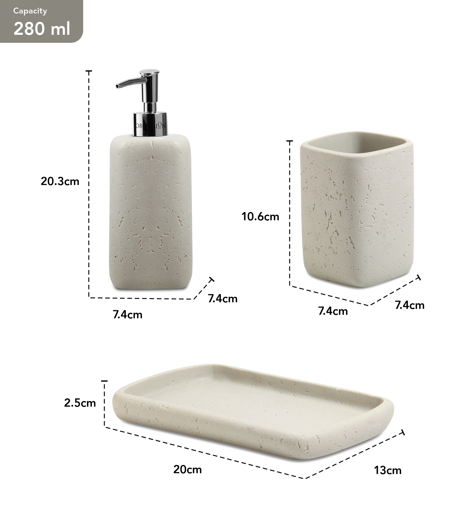 Myra 3 Pcs Polyresin Bath Set Stone