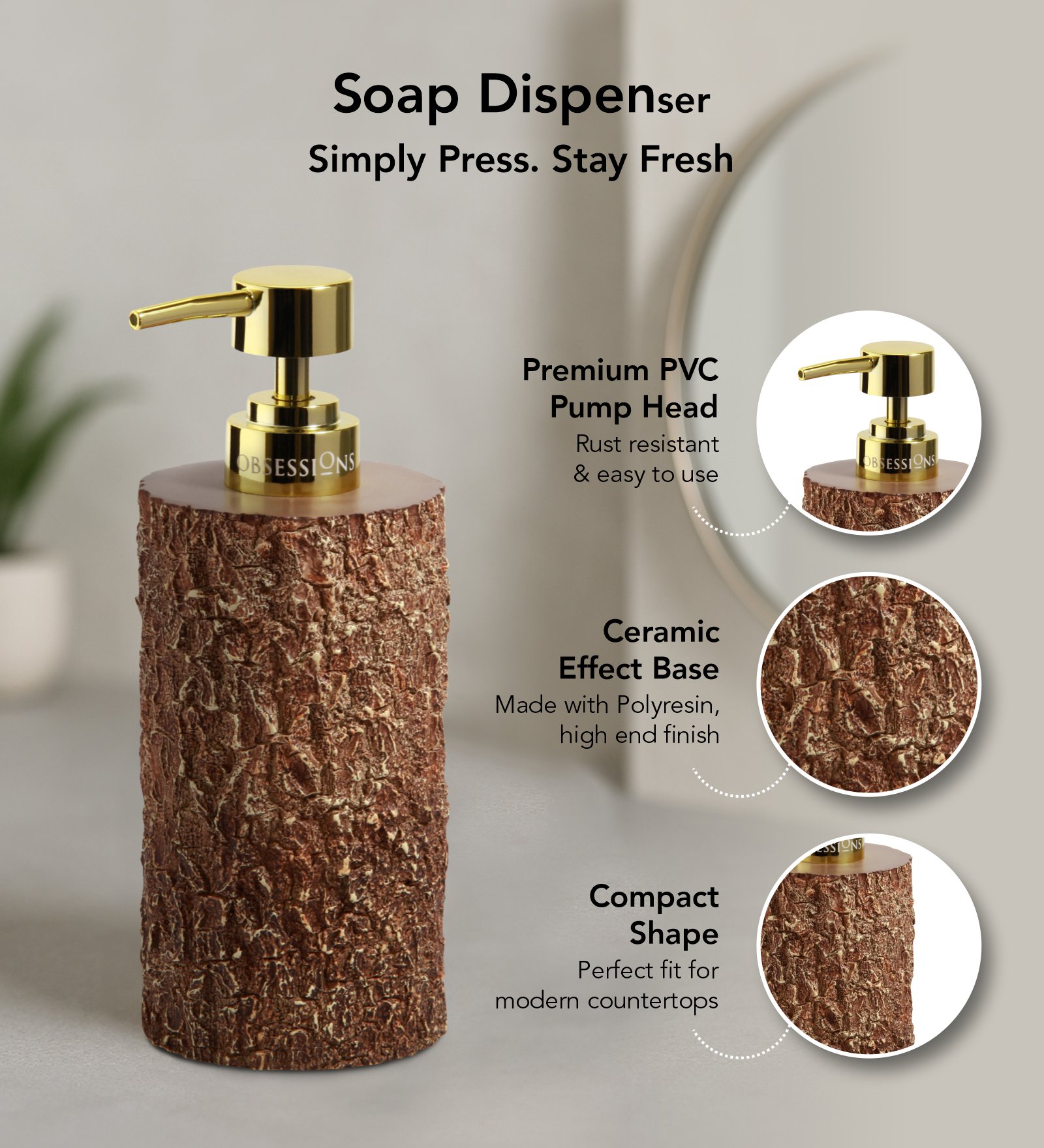 Myra 3 Pcs Polyresin Bath Set Brown