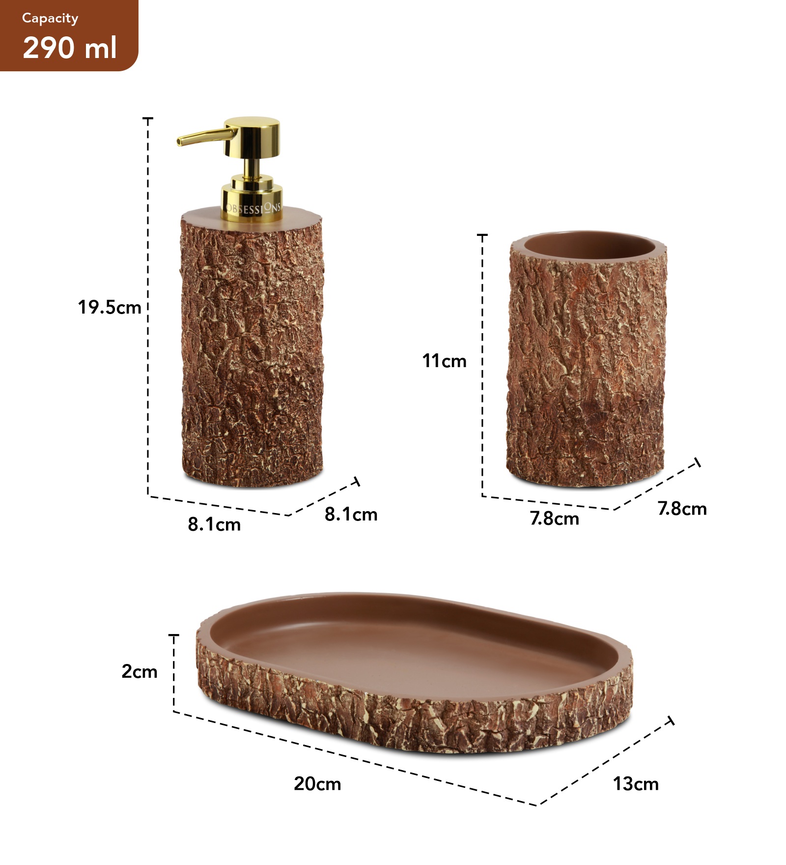 Myra 3 Pcs Polyresin Bath Set Brown