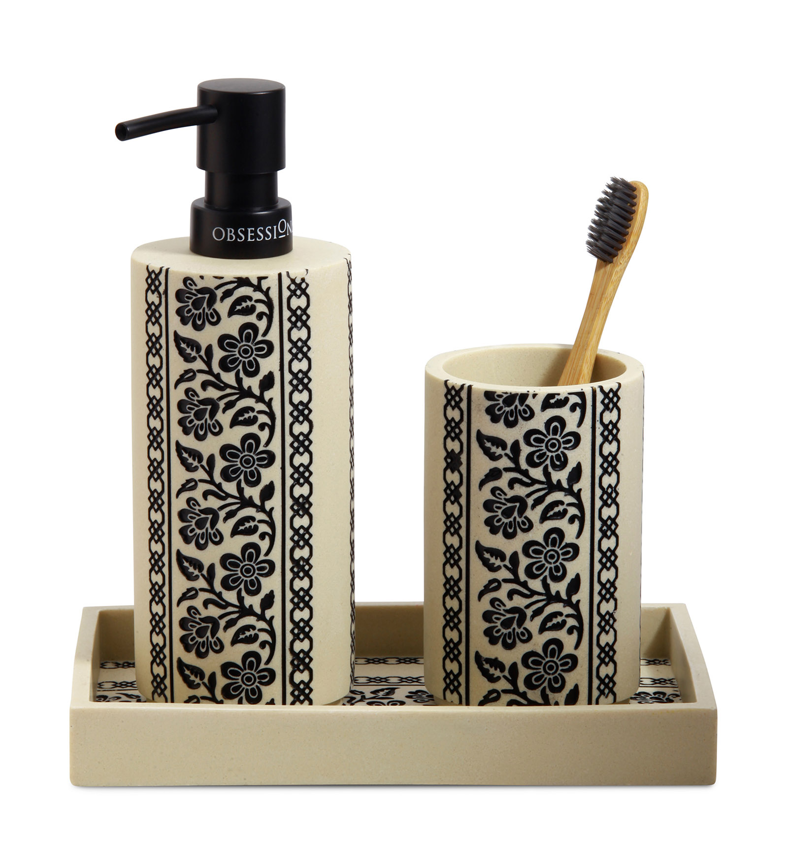 Myra 3 Pcs Polyresin Bath Set Cream & Black