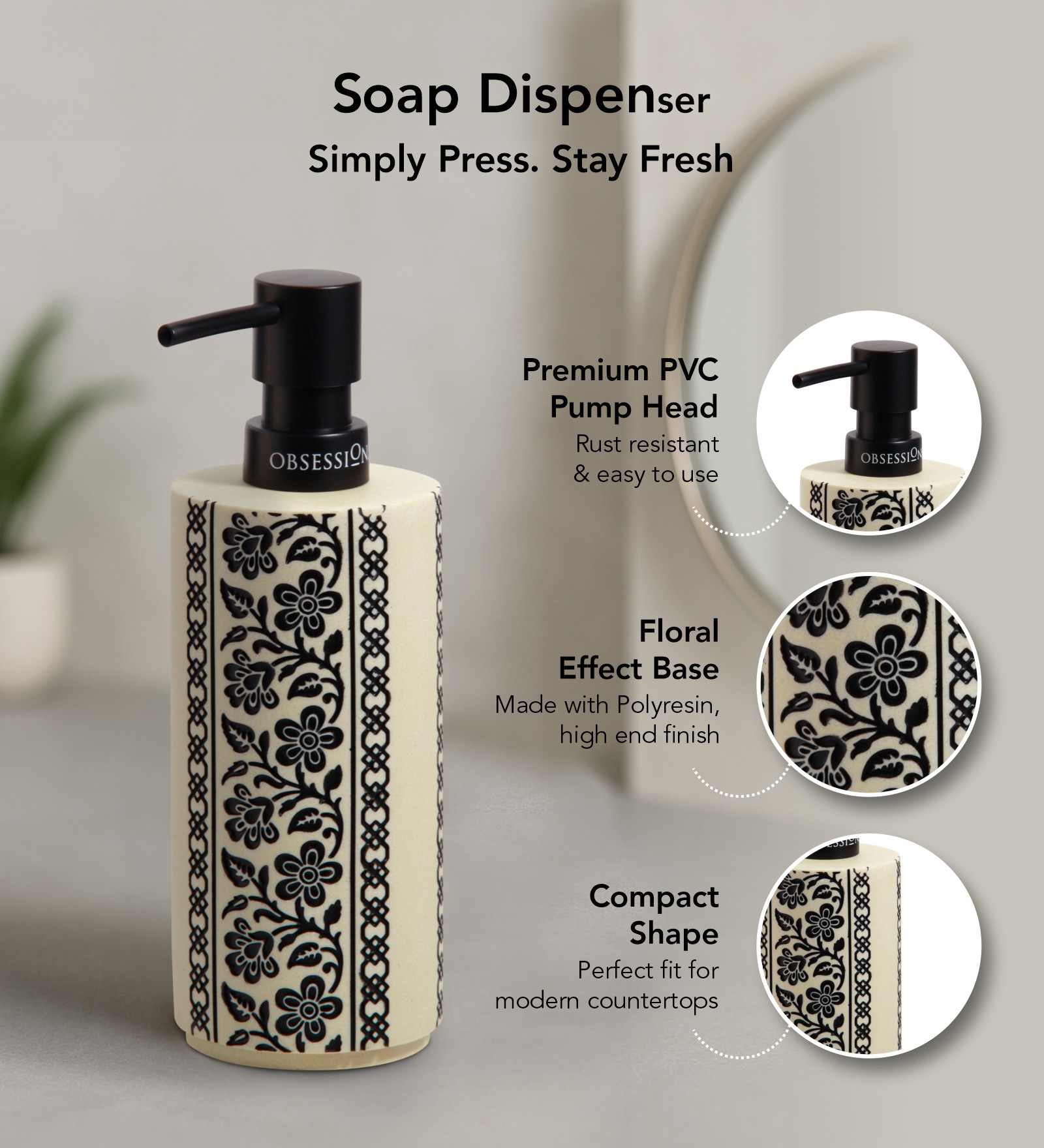 Myra 3 Pcs Polyresin Bath Set Cream & Black