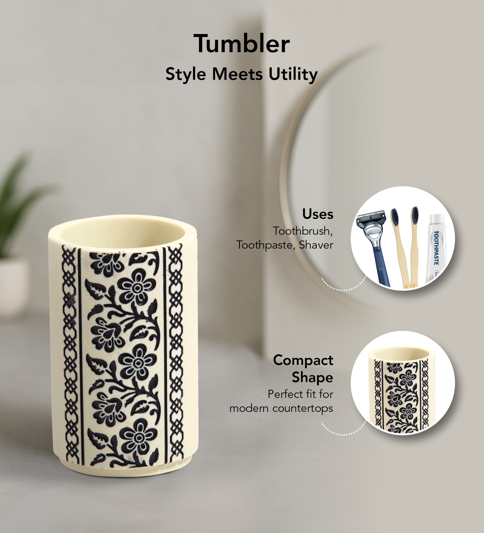 Myra 3 Pcs Polyresin Bath Set Cream & Black