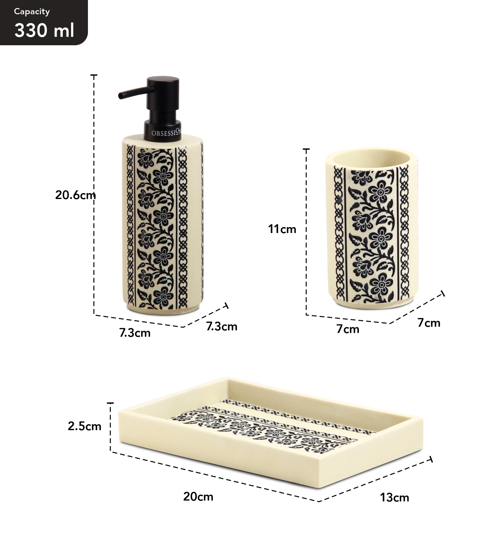 Myra 3 Pcs Polyresin Bath Set Cream & Black