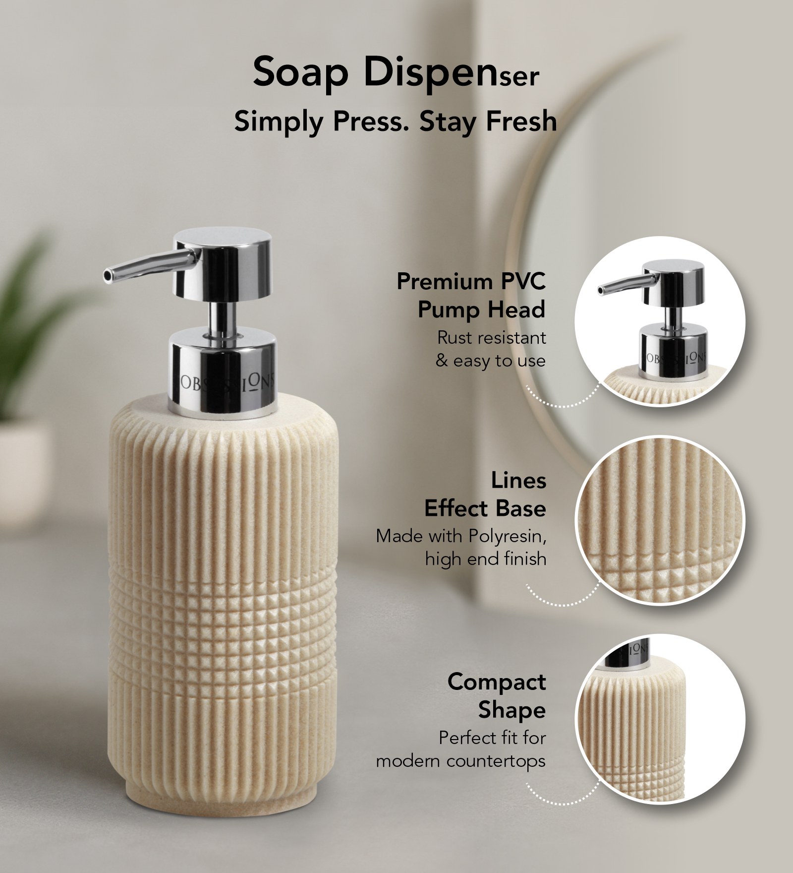 Myra 3 Pcs Polyresin Bath Set Dark Beige