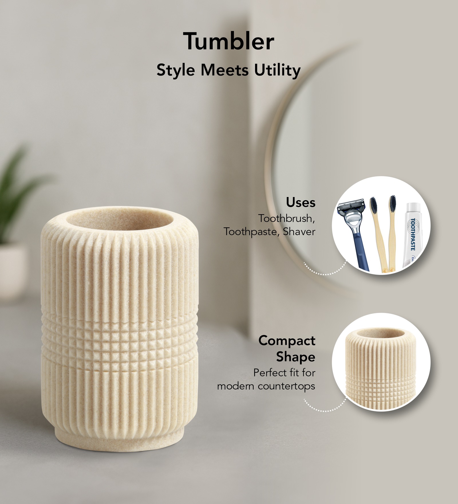 Myra 3 Pcs Polyresin Bath Set Dark Beige