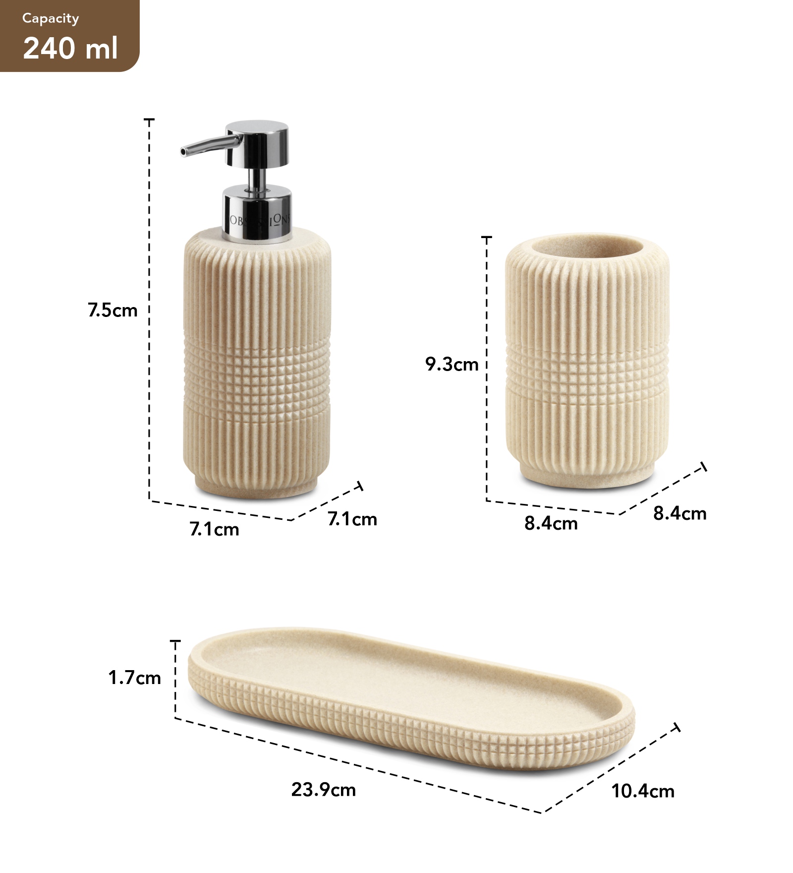 Myra 3 Pcs Polyresin Bath Set Dark Beige