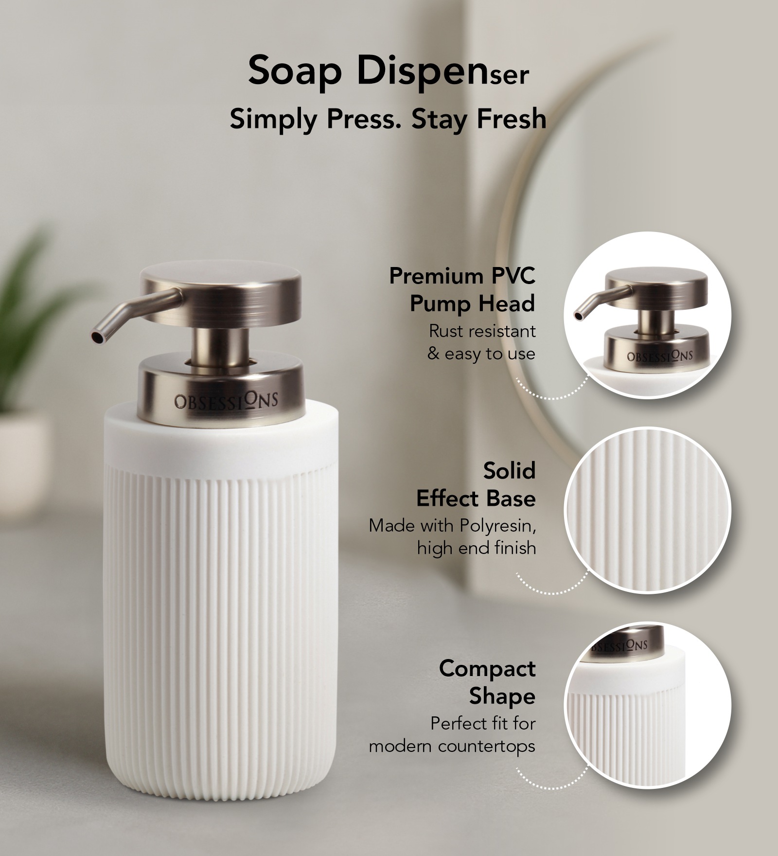 Myra 3 Pcs Polyresin Bath Set White