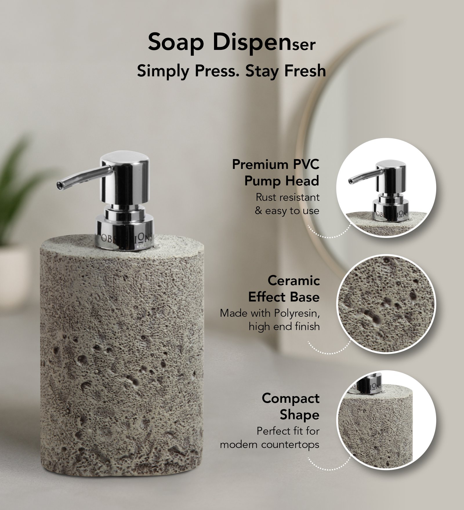 Myra 3 Pcs Polyresin Bath Set Grey