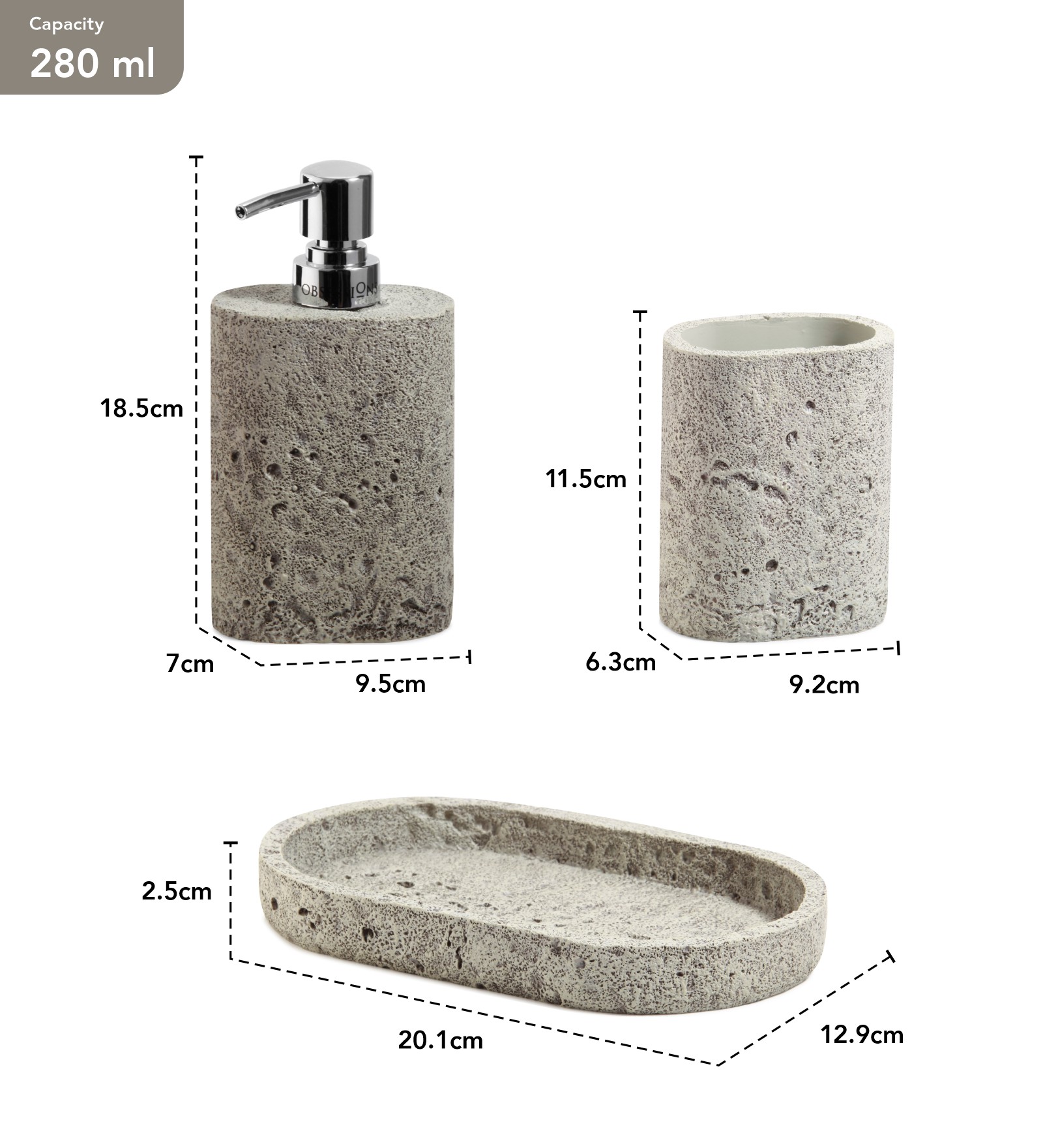 Myra 3 Pcs Polyresin Bath Set Grey
