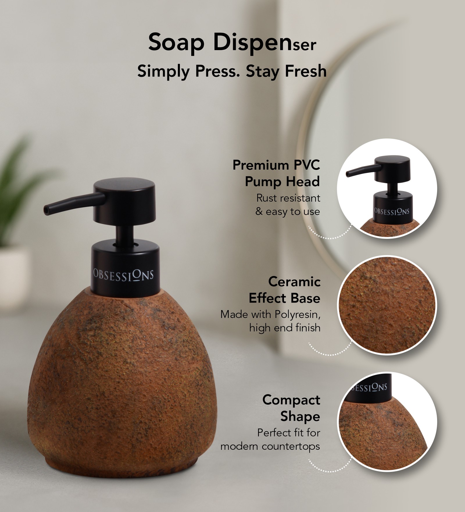 Myra 3 Pcs Polyresin Bath Set Chocolate