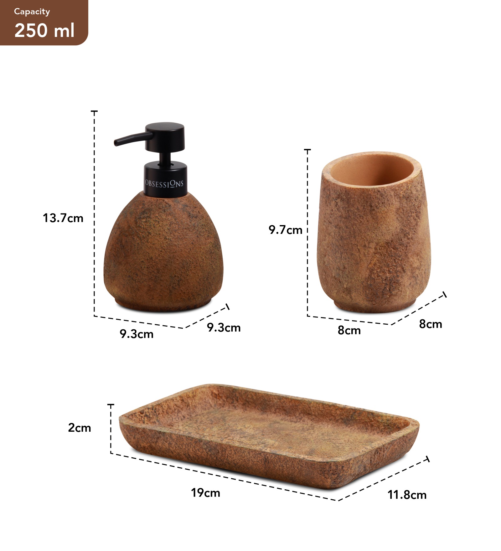 Myra 3 Pcs Polyresin Bath Set Chocolate