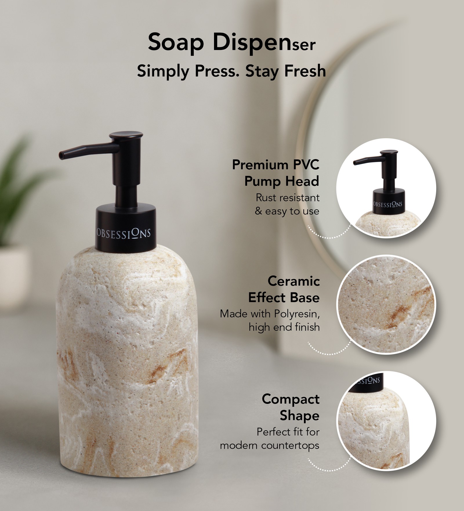 Myra 3 Pcs Polyresin Bath Set Beige