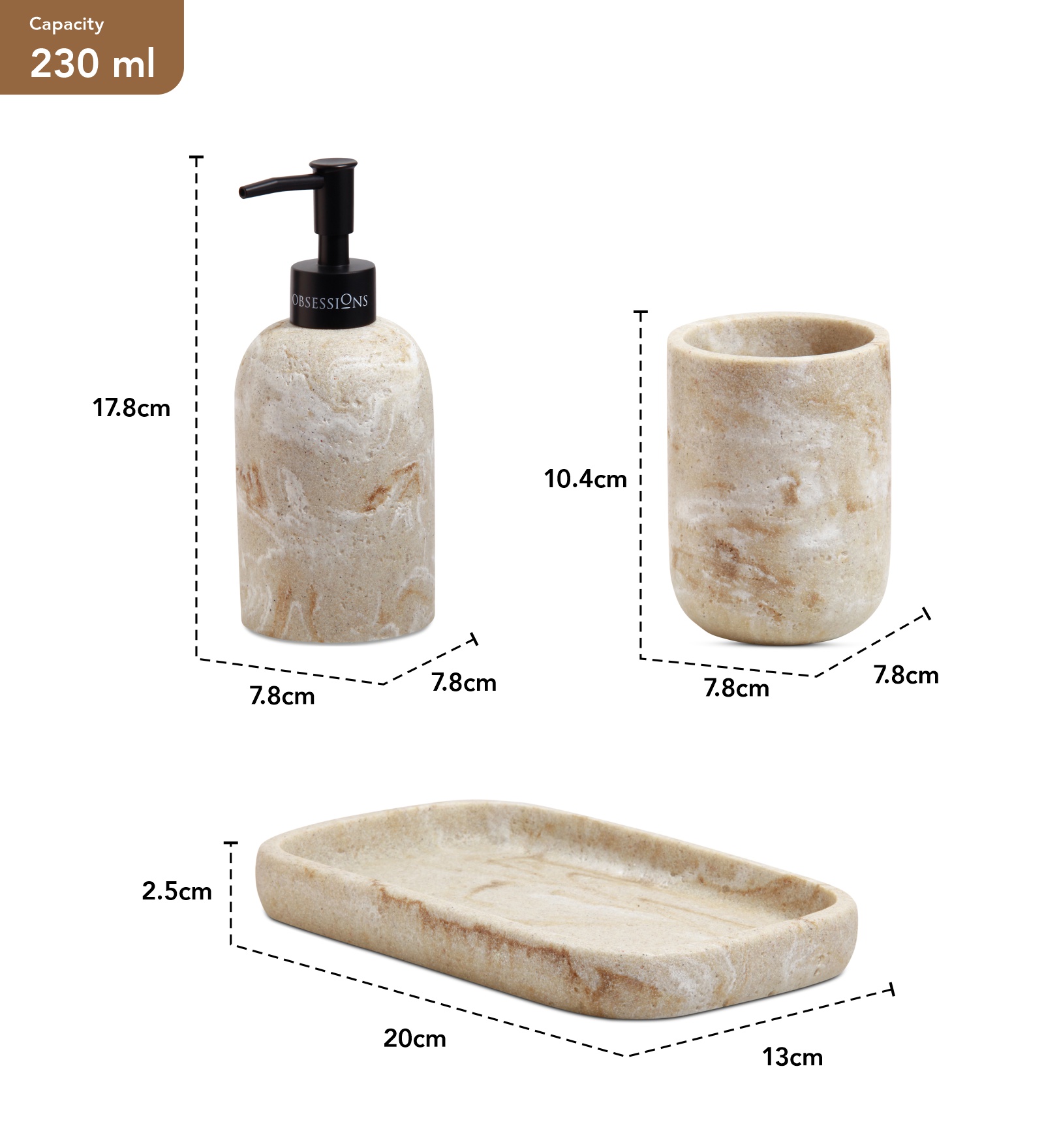 Myra 3 Pcs Polyresin Bath Set Beige