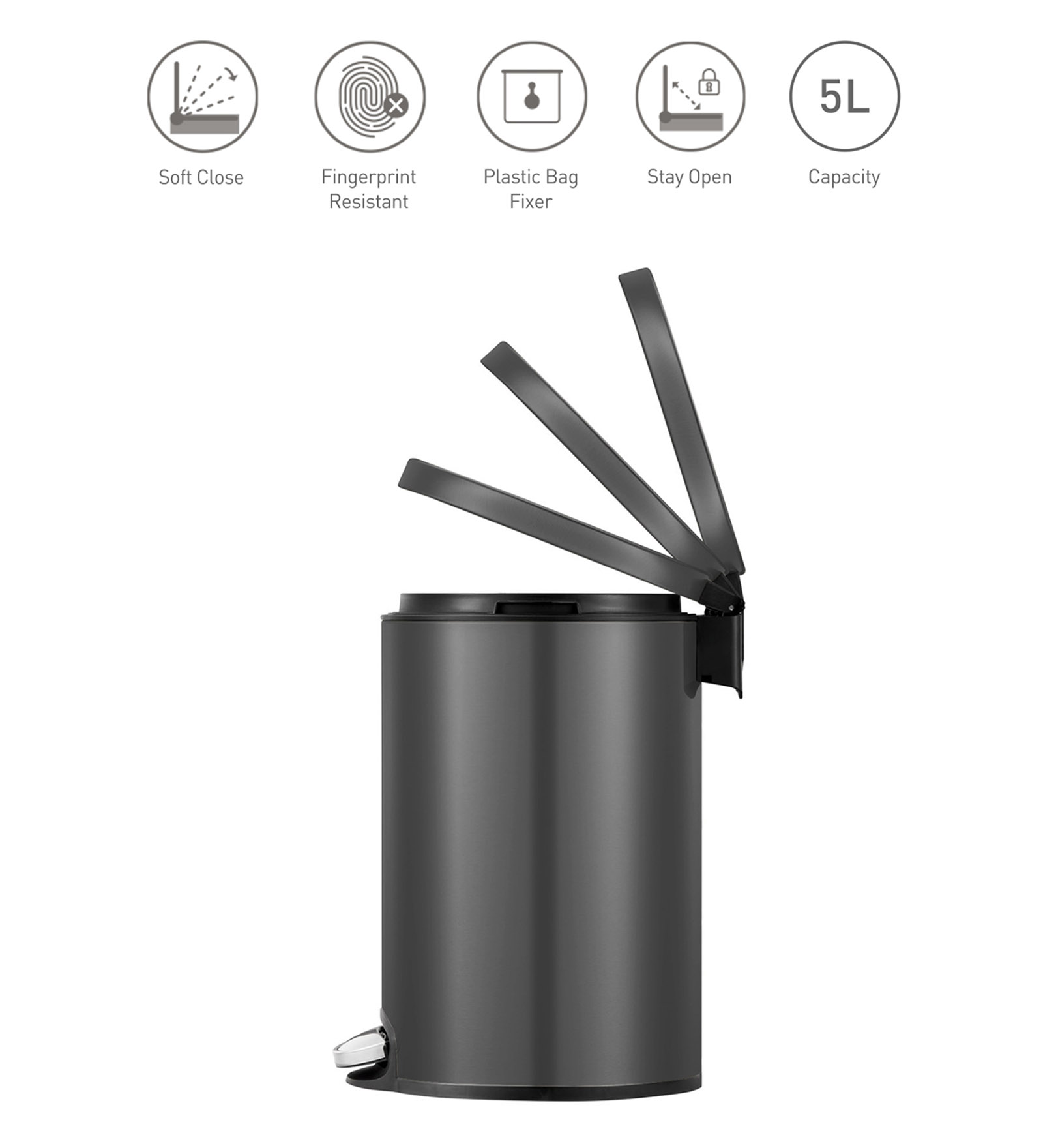 Eko 9115 Artistic Soft Close Fingerprint Resistant Step Bin Black Steel