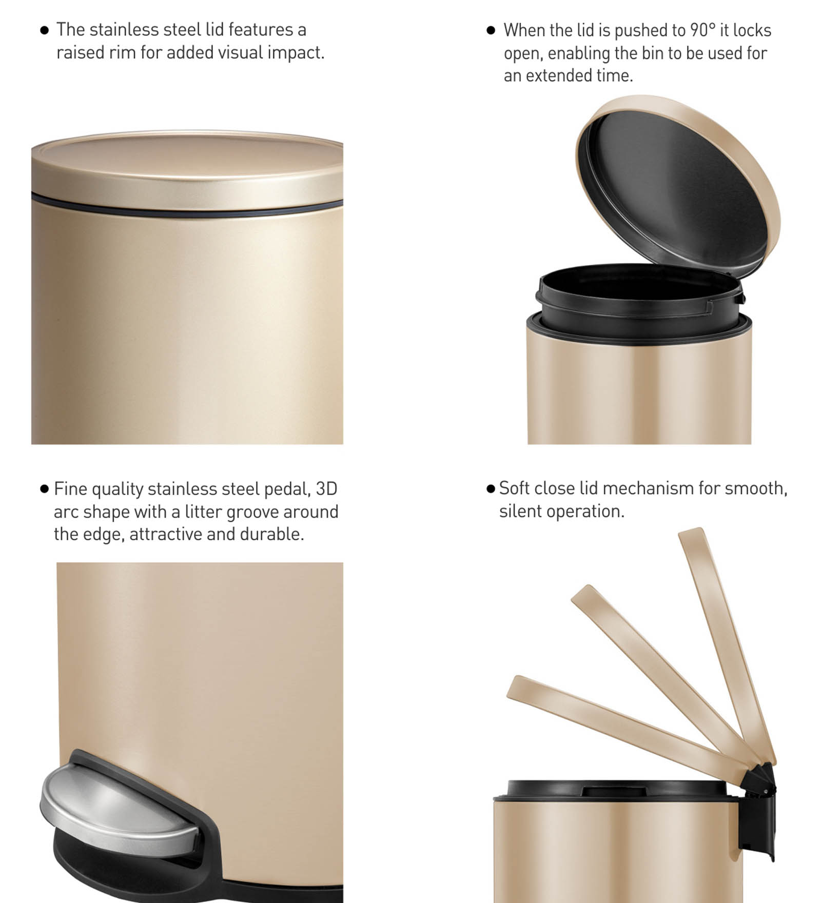 Eko 9115 Artistic Soft Close Fingerprint Resistant Step Bin Champagne Gold