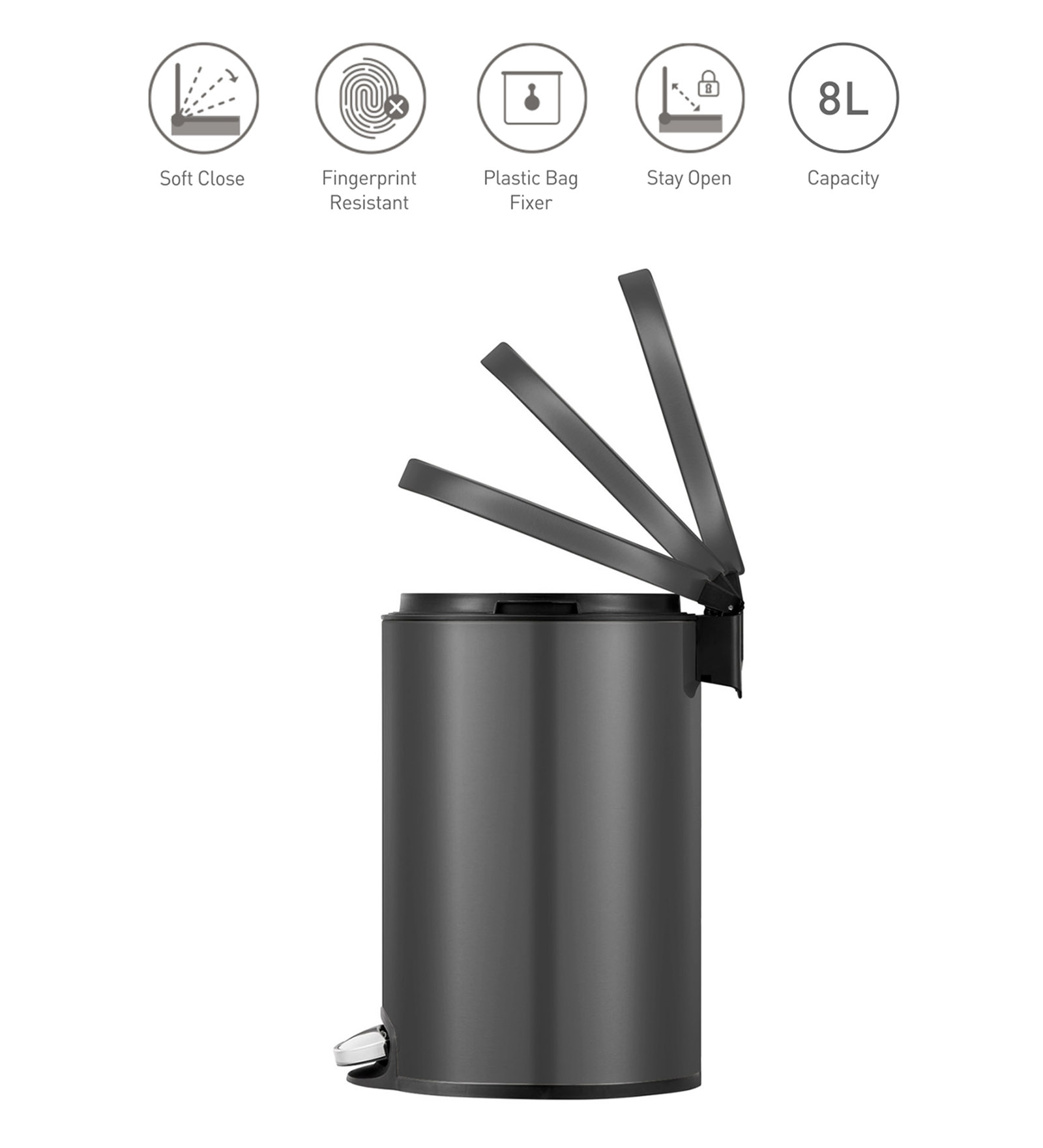 Eko 9115 Artistic Soft Close Fingerprint Resistant Step Bin Black Steel