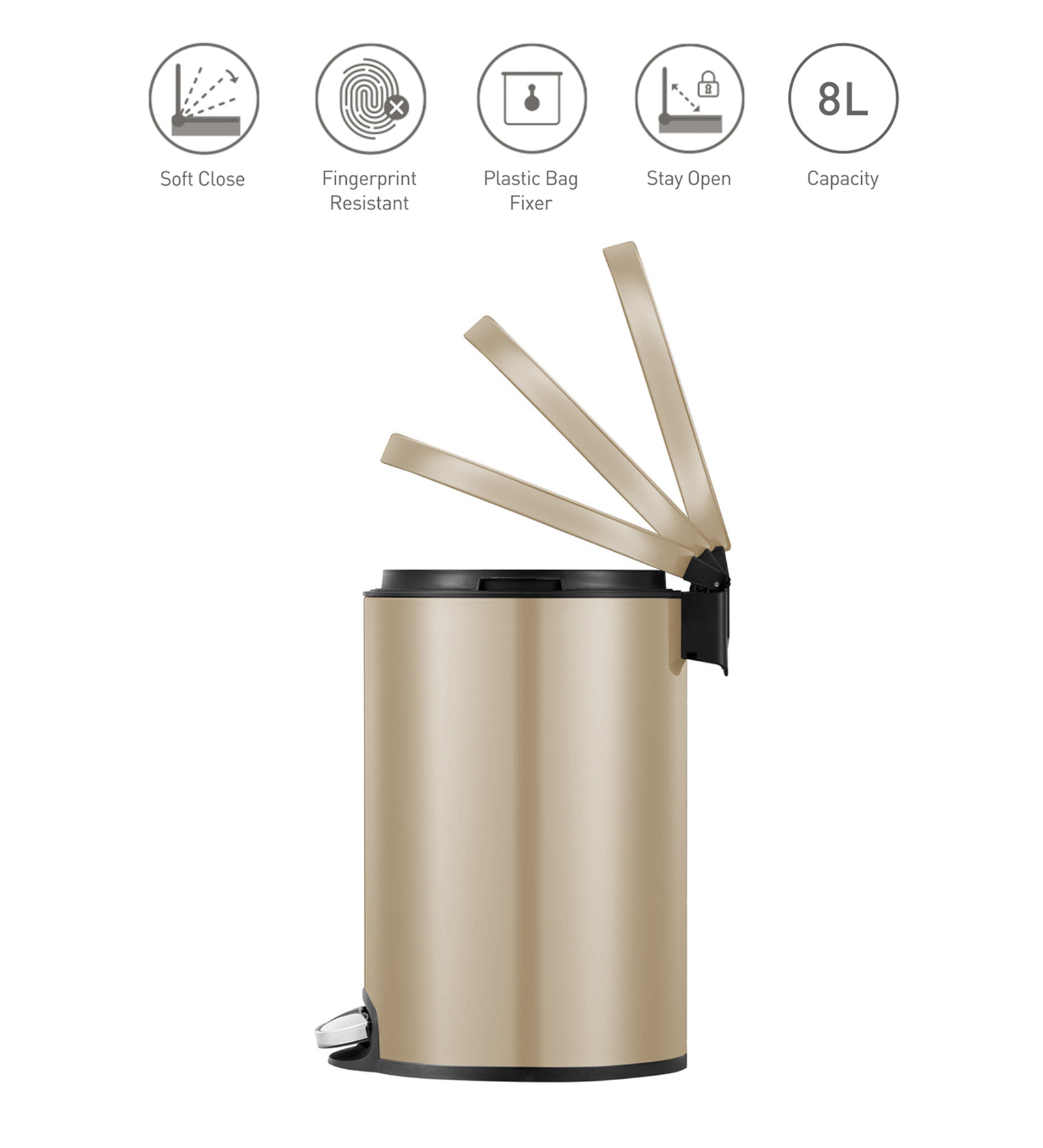 Eko 9115 Artistic Soft Close Fingerprint Resistant Step Bin Champagne Gold