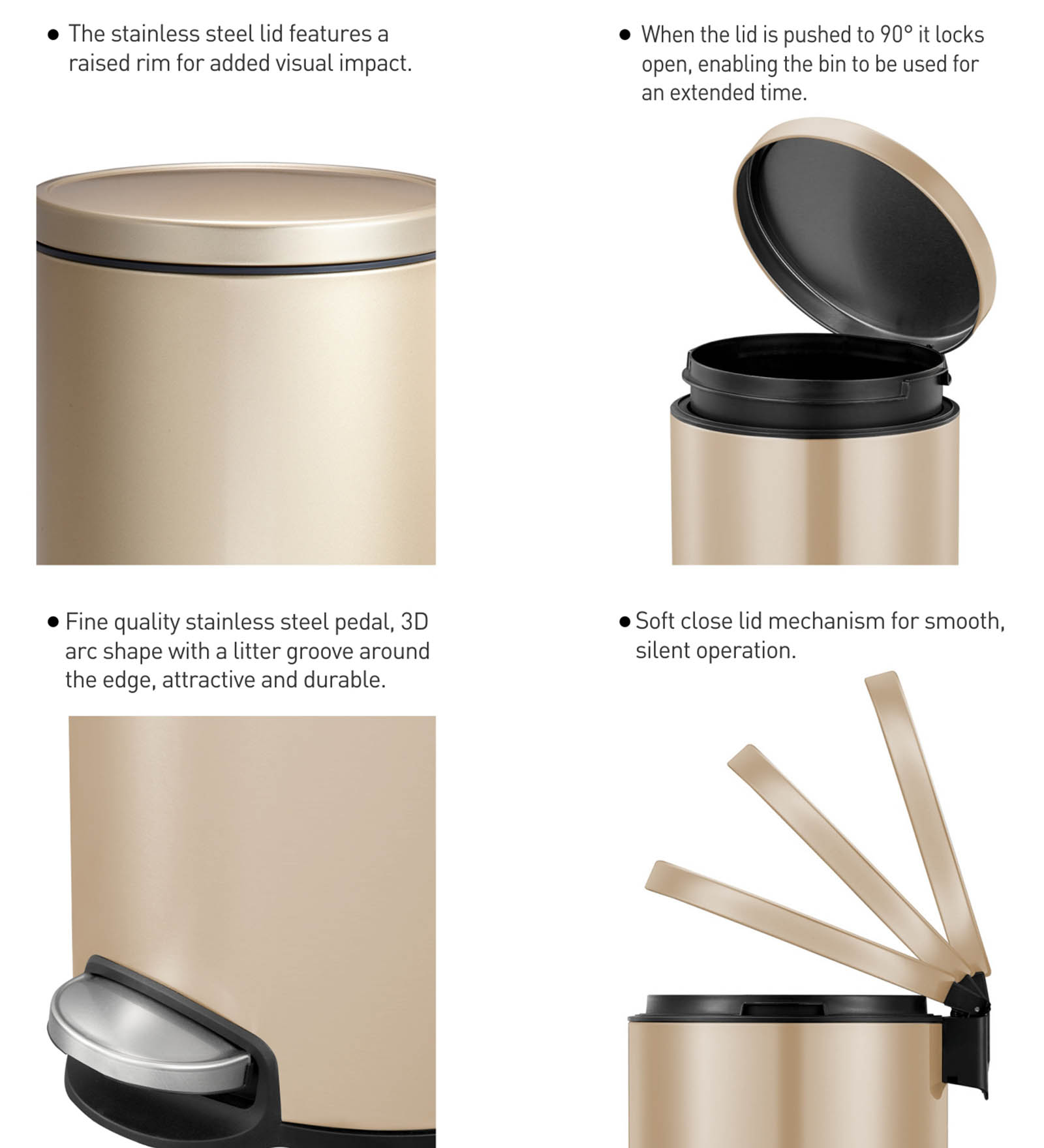 EKO 9115 Artistic Soft Close Fingerprint Resistant Step Bin Champagne Gold