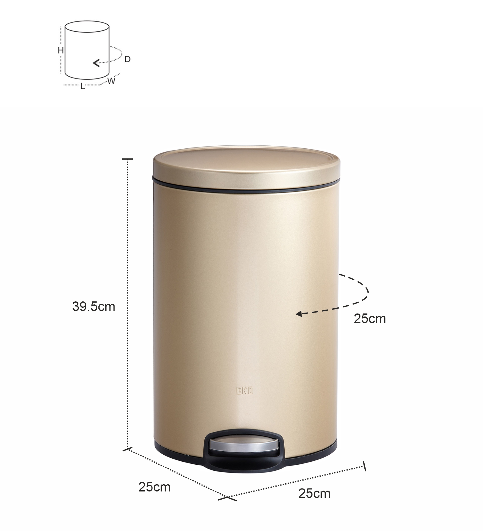 EKO 9115 Artistic Soft Close Fingerprint Resistant Step Bin Champagne Gold