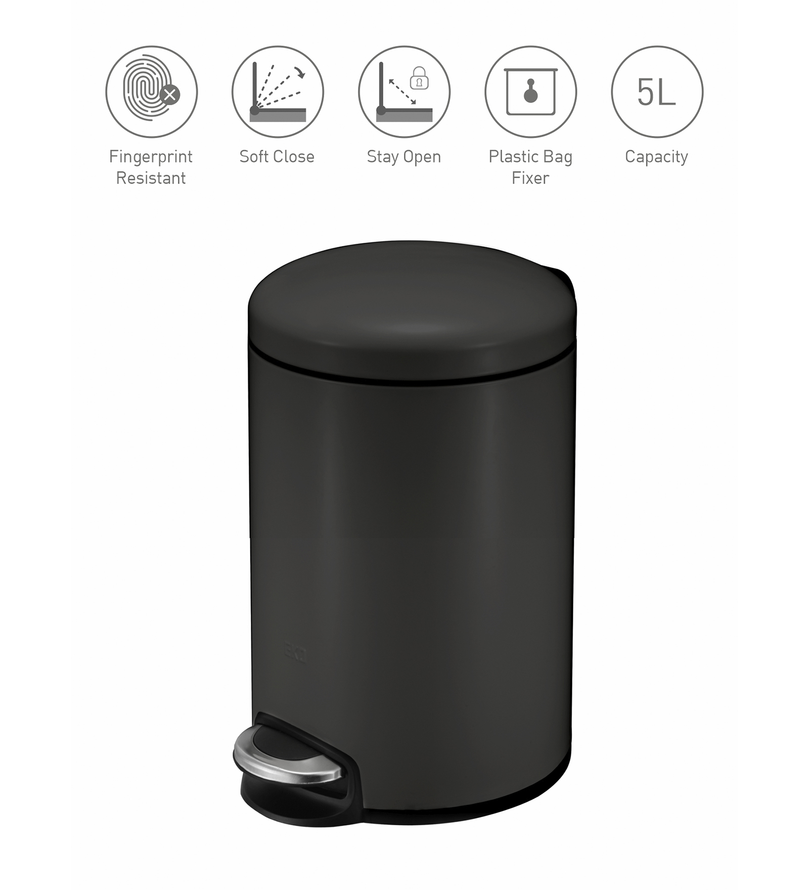 Eko 9213 Maggey Stainless Steel Fingerprint Resistant Step Bin Black
